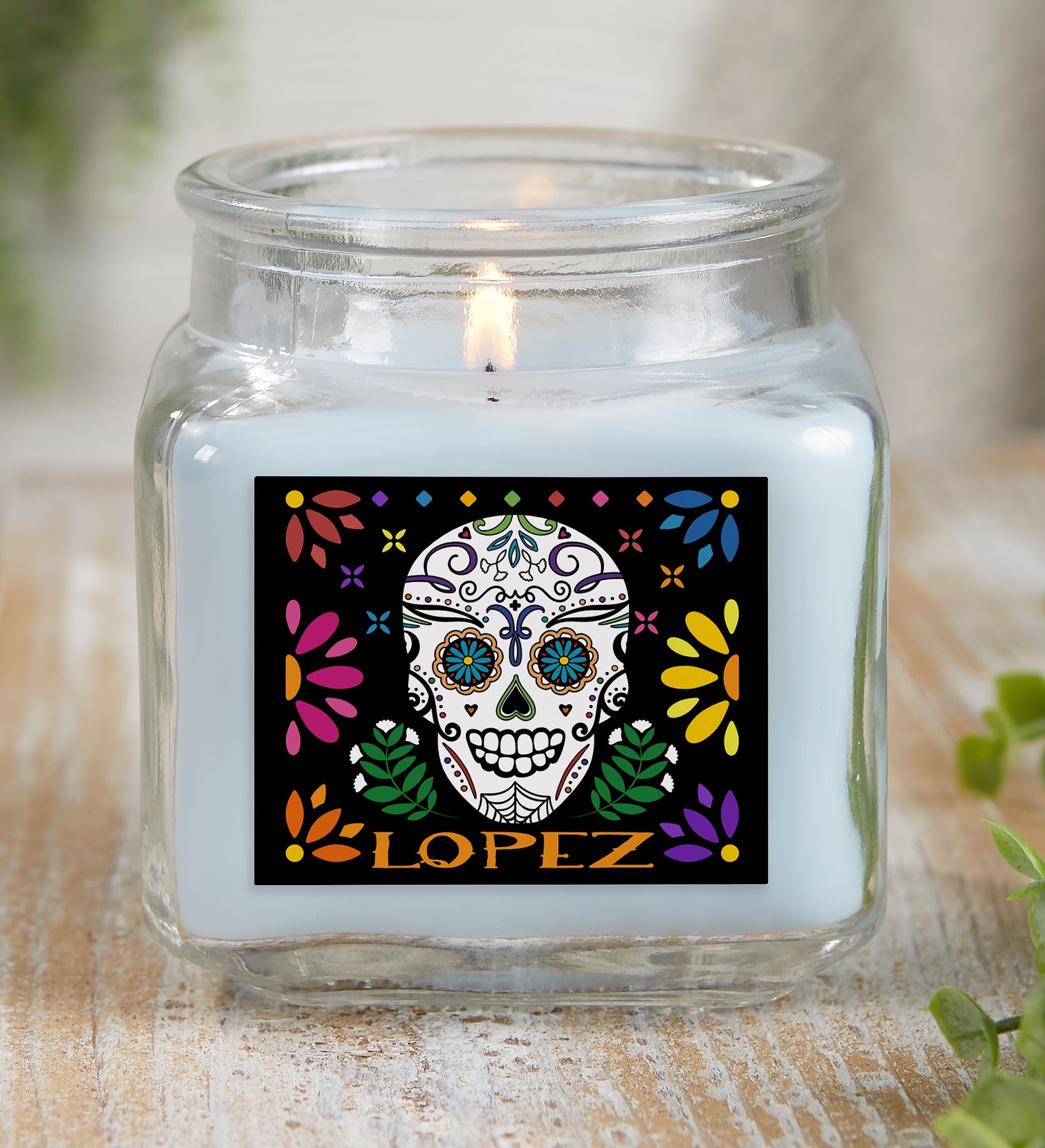Day of the Dead Personalized Scented Glass Candle Jar