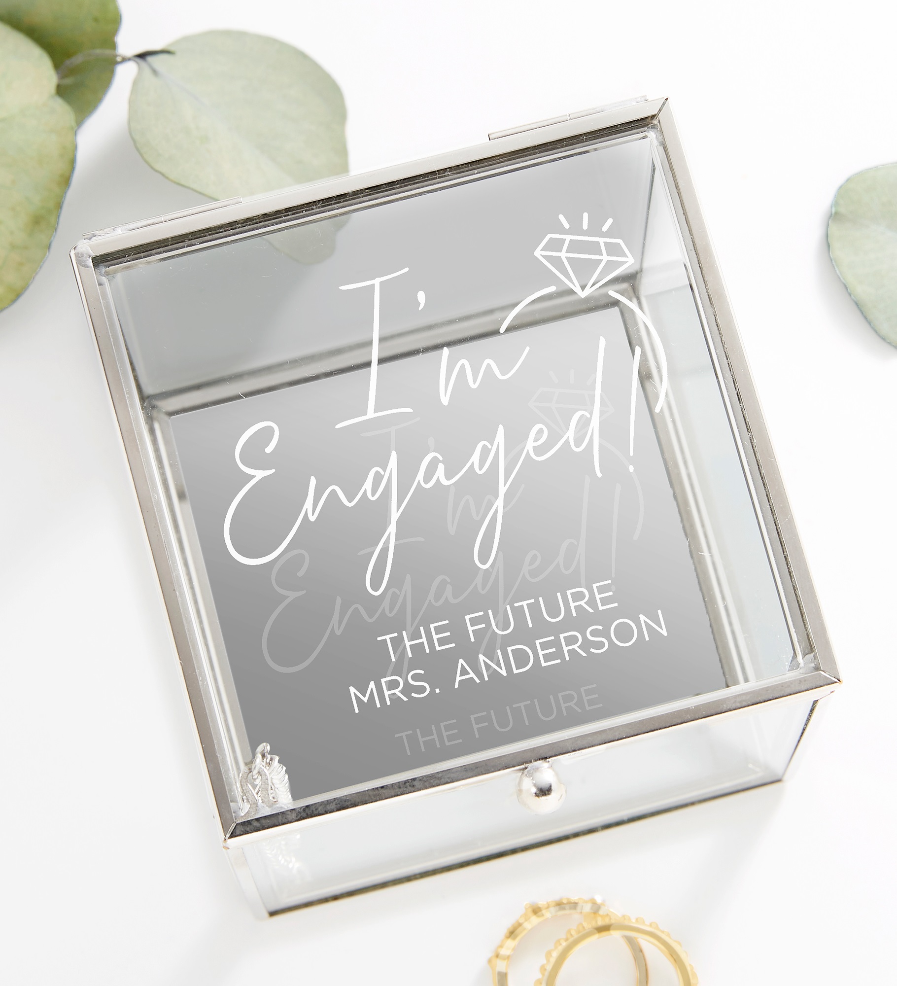 We're Engaged Personalized Glass Jewelry Box 