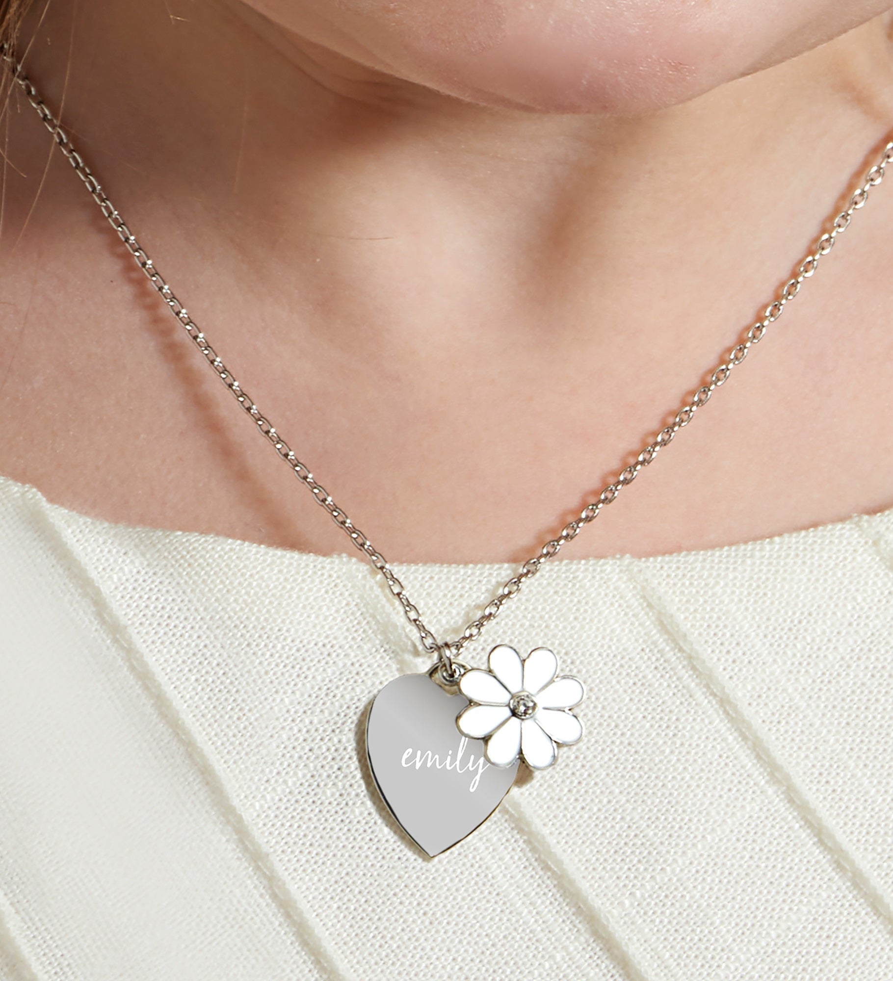 Write Your Own Personalized Flower Heart Necklace