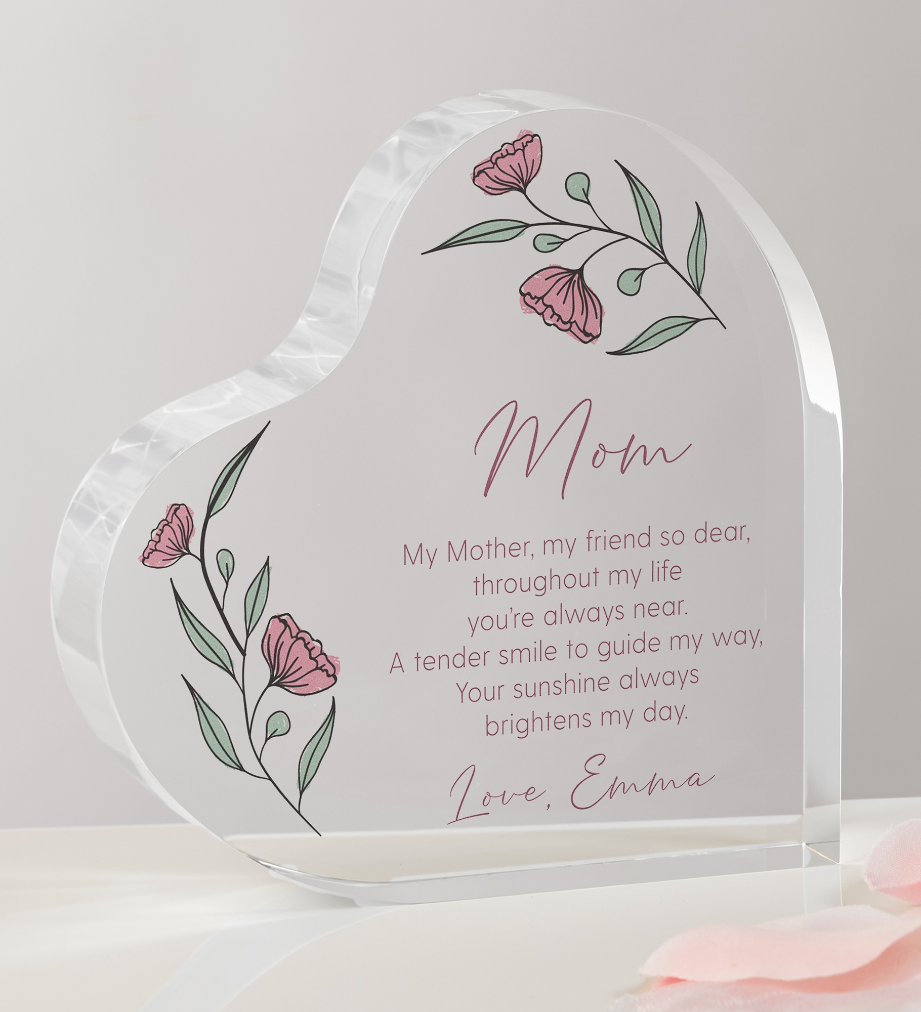 Floral Message For Mom Personalized Heart Keepsake