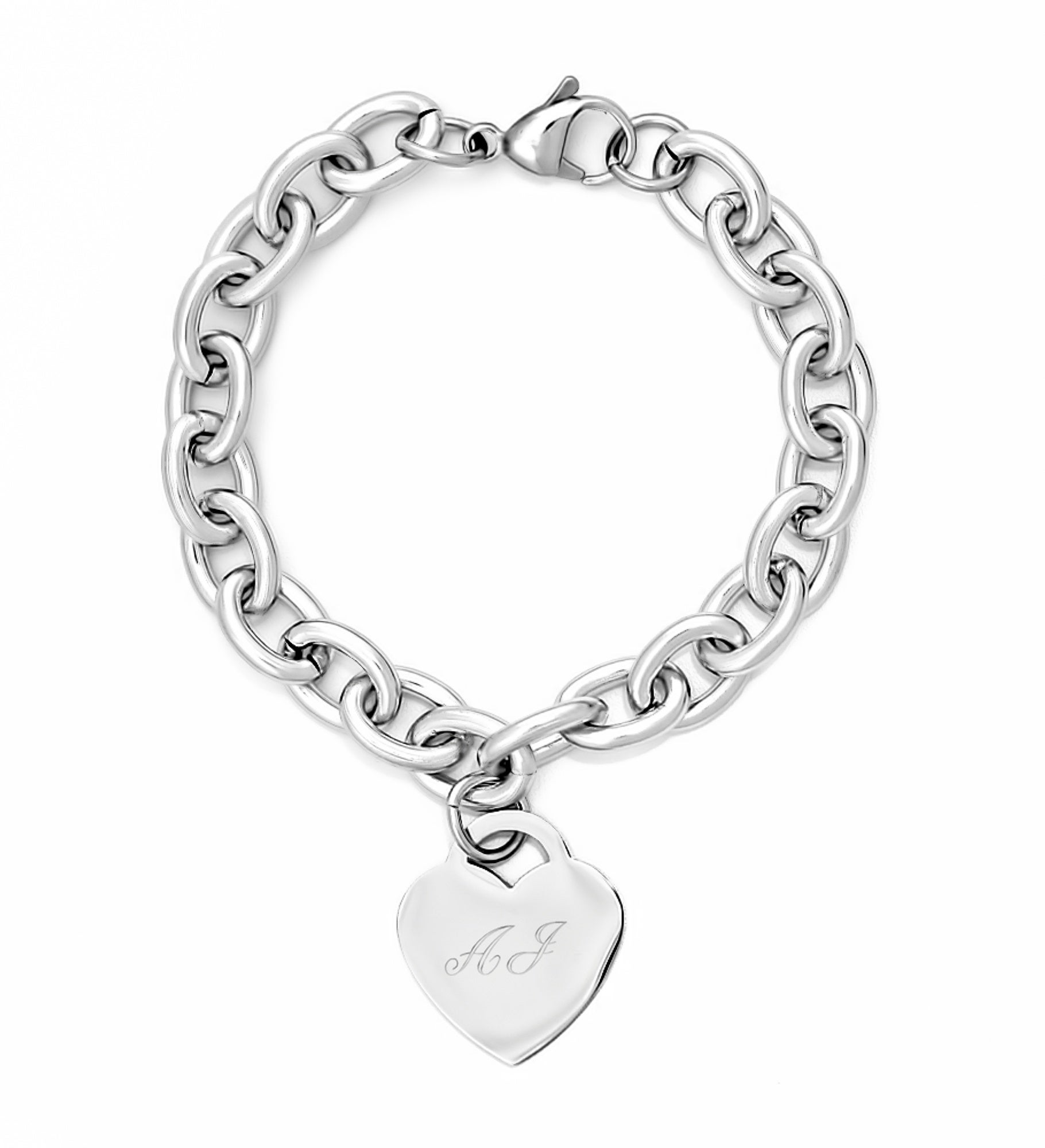Engraved Heart Link Chain Bracelet