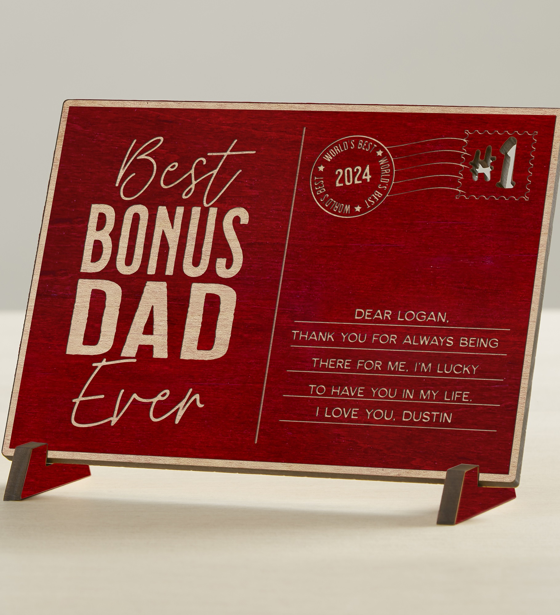 Best Step Dad Personalized Wood Postcard