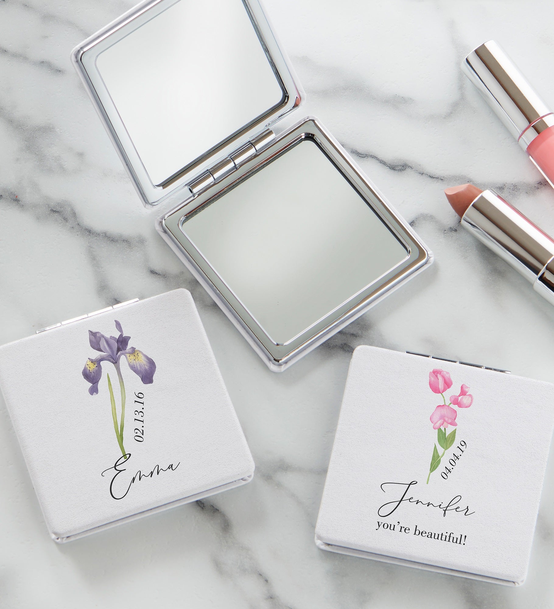 Birth Month Flower Personalized Compact Mirror