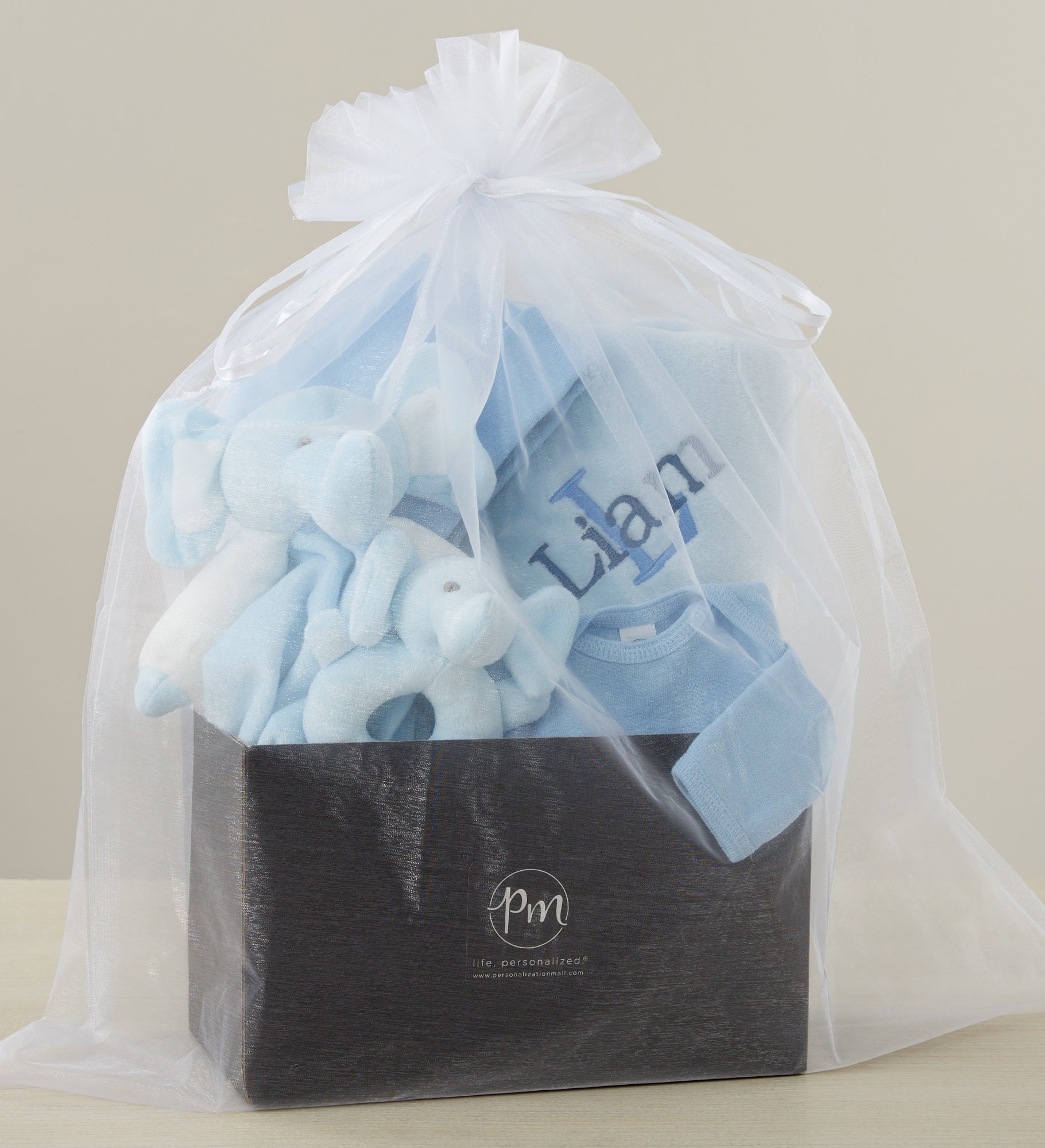 Embroidered Satin Trim Blue Baby Blanket with Clothes Set