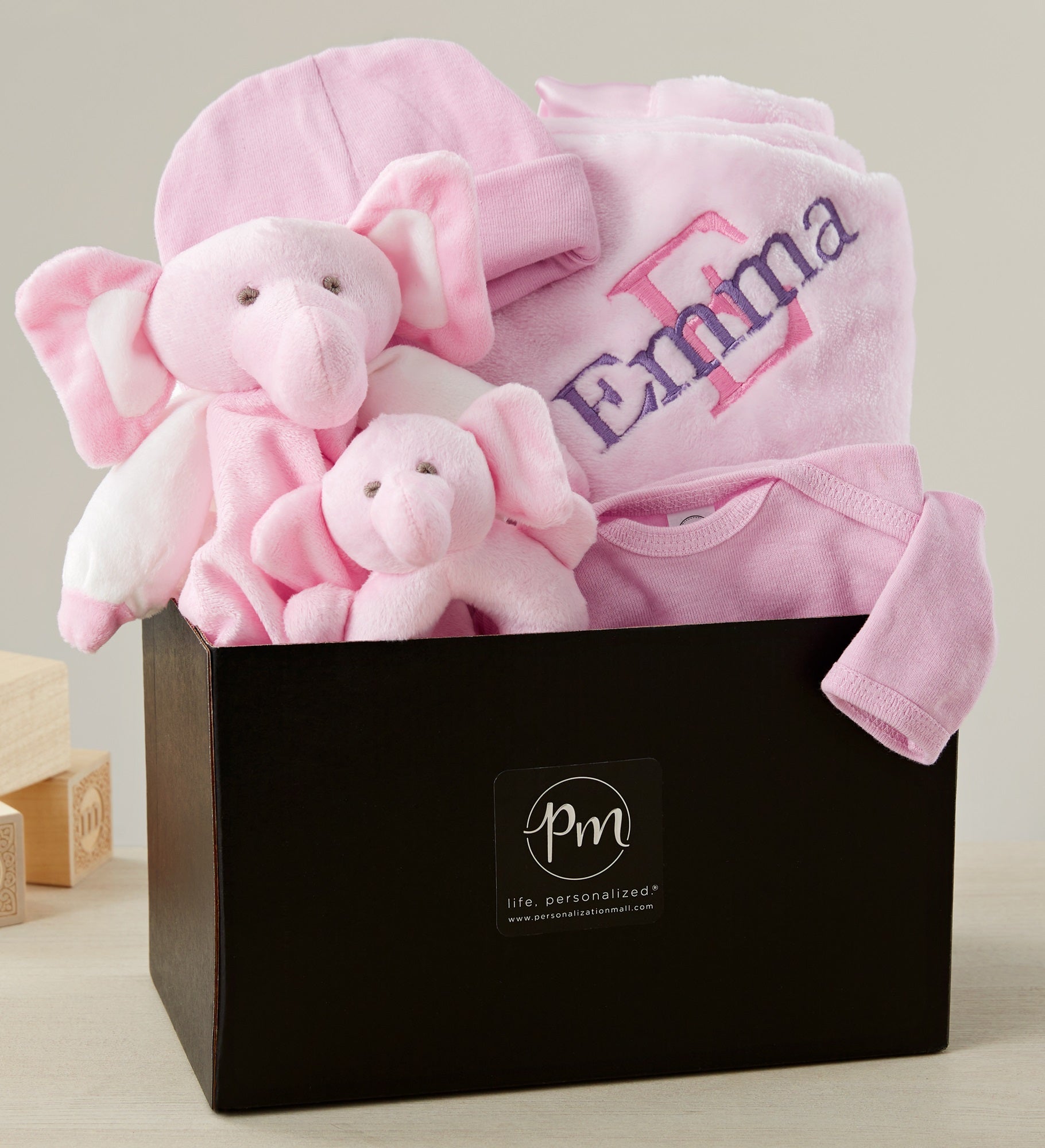 Embroidered Satin Trim Pink Baby Blanket with Clothes Set