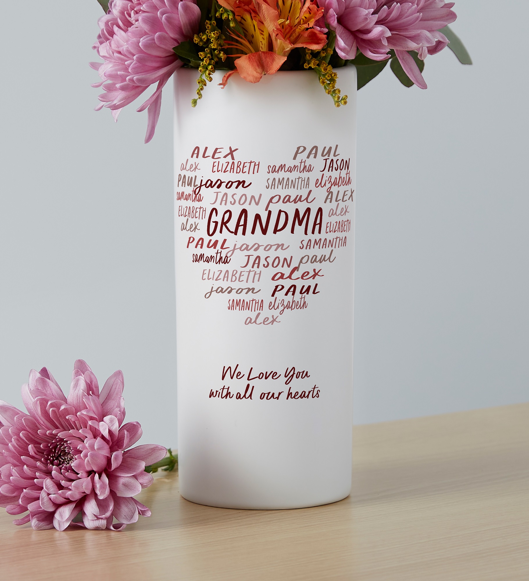 Grateful Heart Personalized White Flower Vase