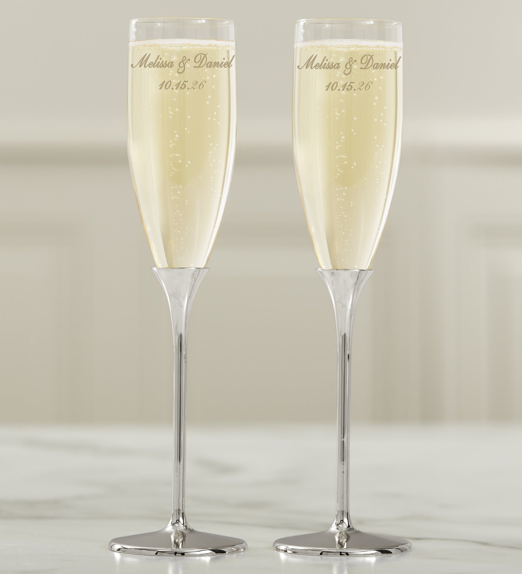 Classic Personalized Silver Wedding Flute Set