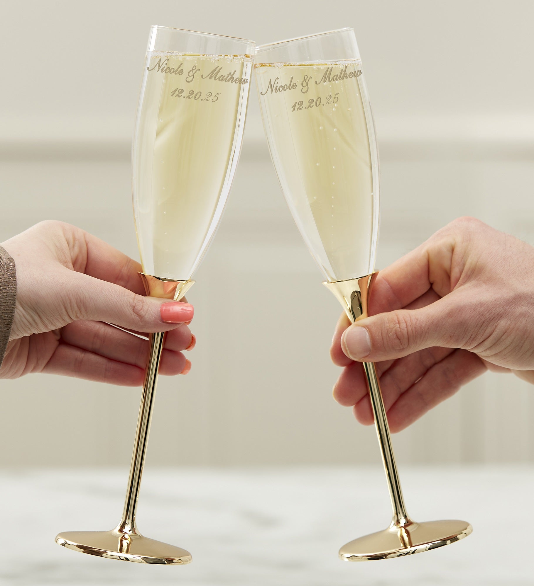 Classic Personalized Gold Wedding Flute Set