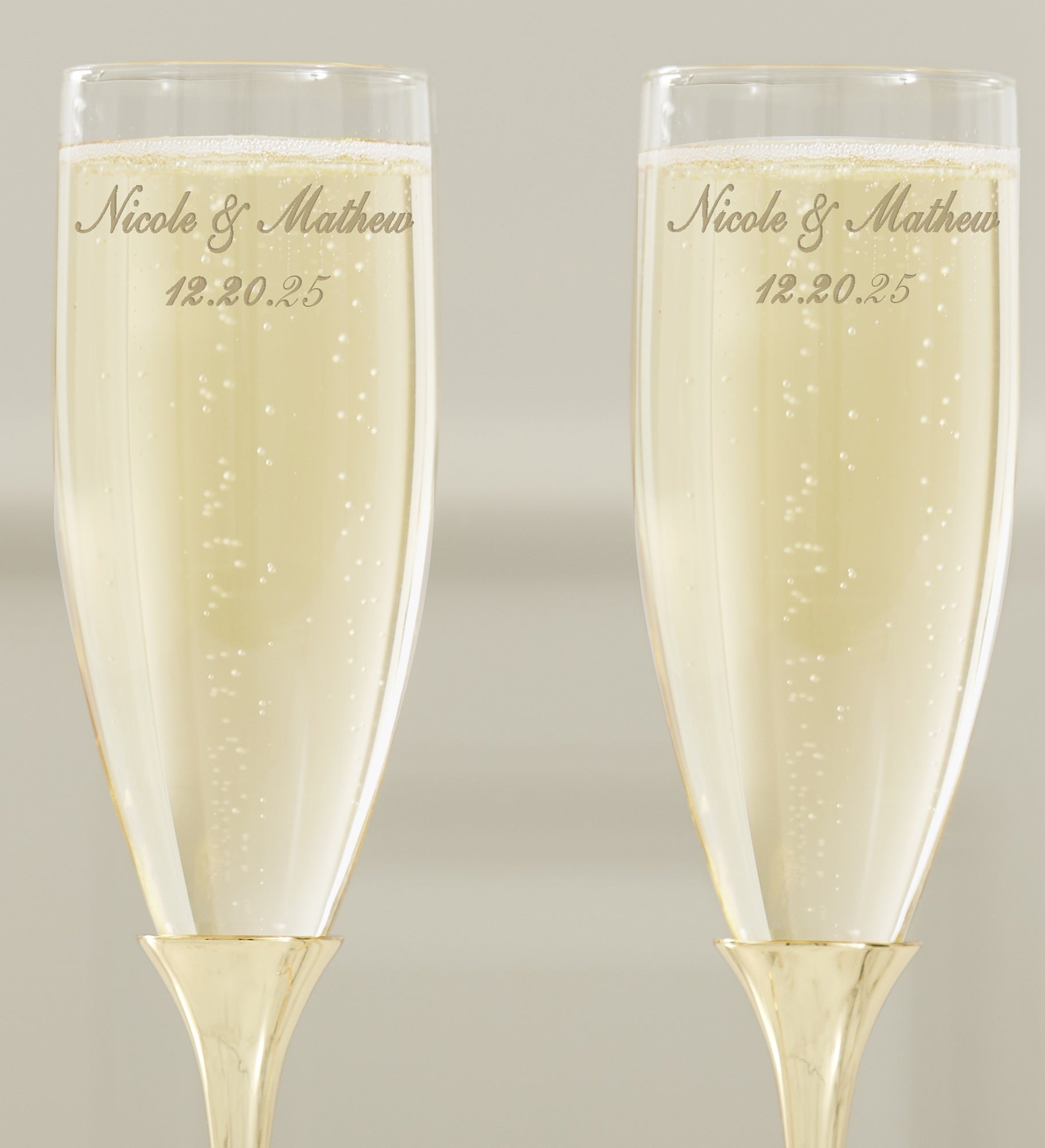 Classic Personalized Gold Wedding Flute Set