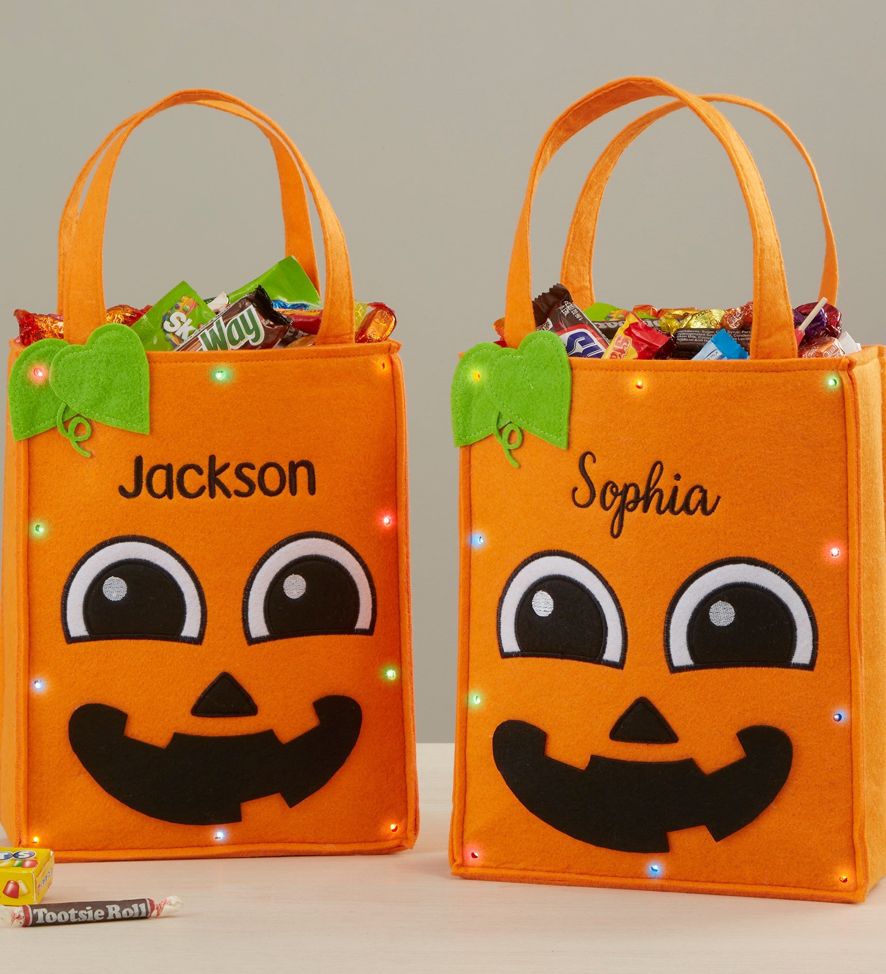 Pumpkin Embroidered Light Up Halloween Treat Bag