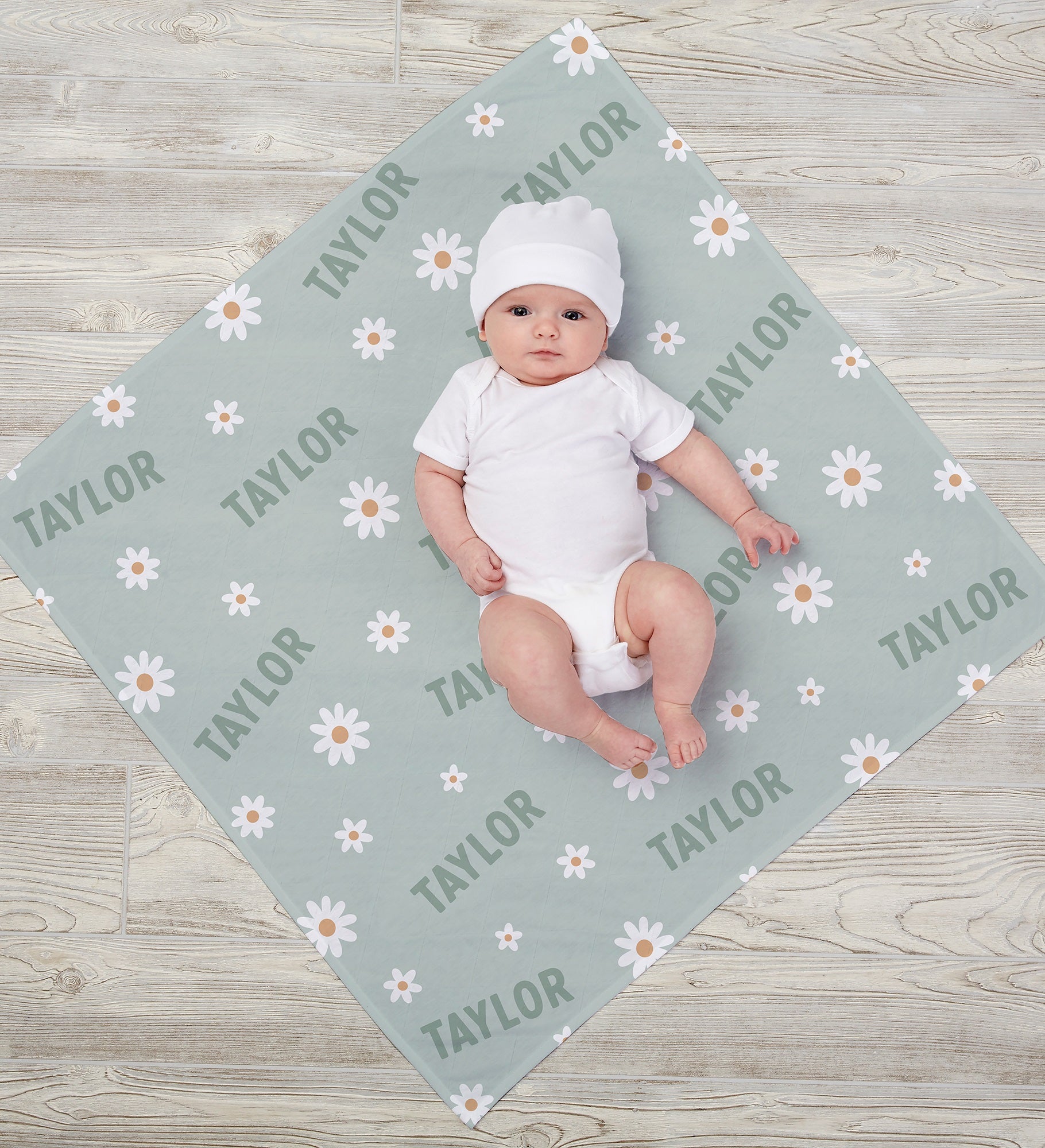 Retro Daisy Personalized Baby Receiving Blanket