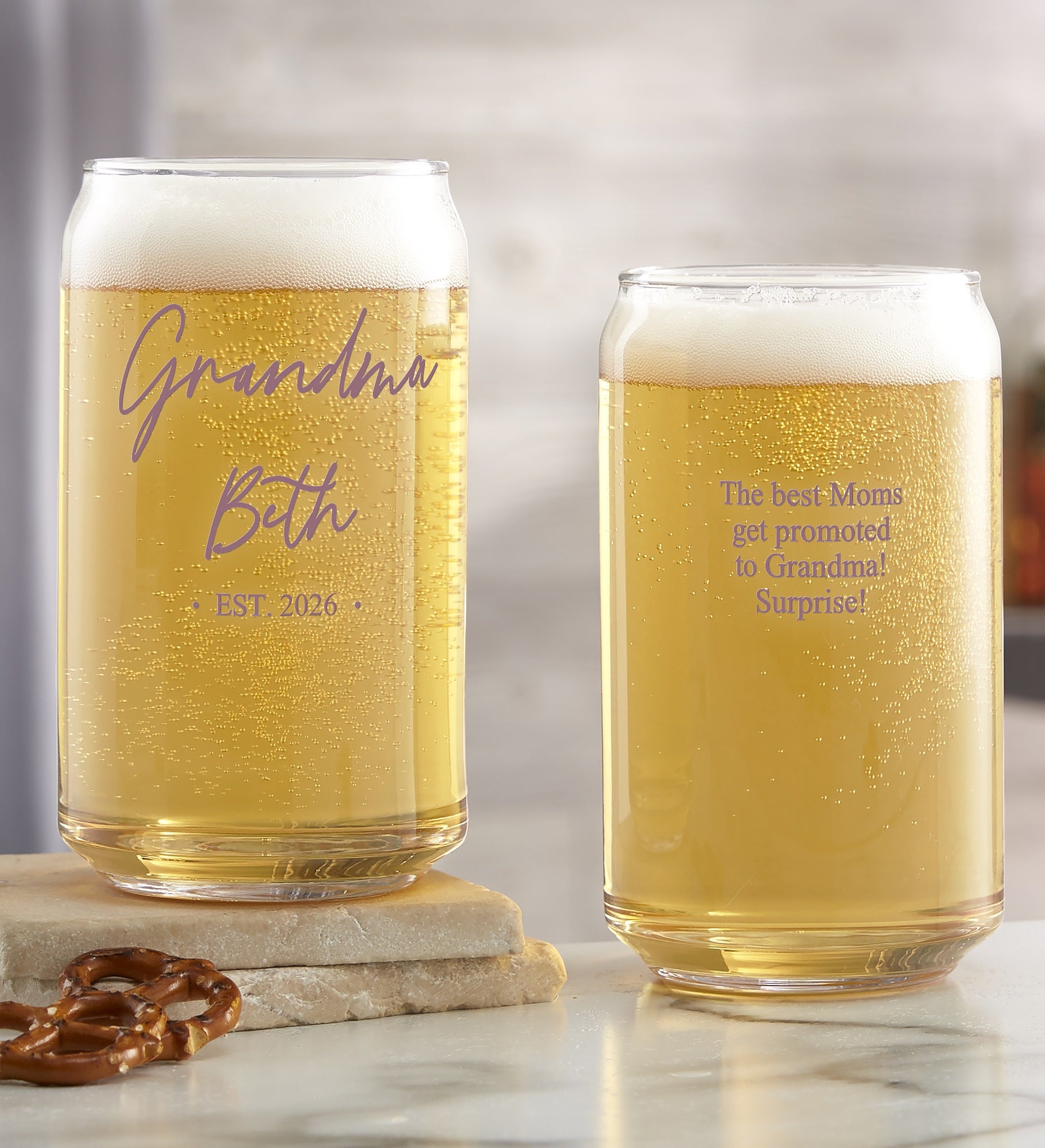Grandma & Grandpa Established Custom Printed Beer Glass
