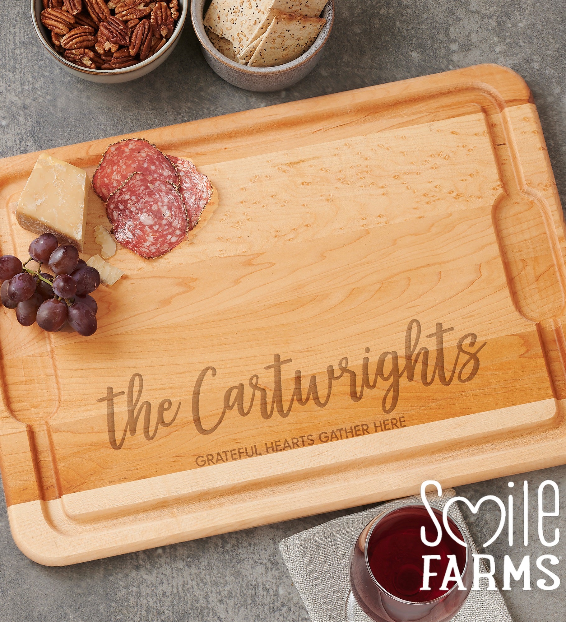 Smile Farms - Seasonally Script Personalized Hardwood Cutting Board