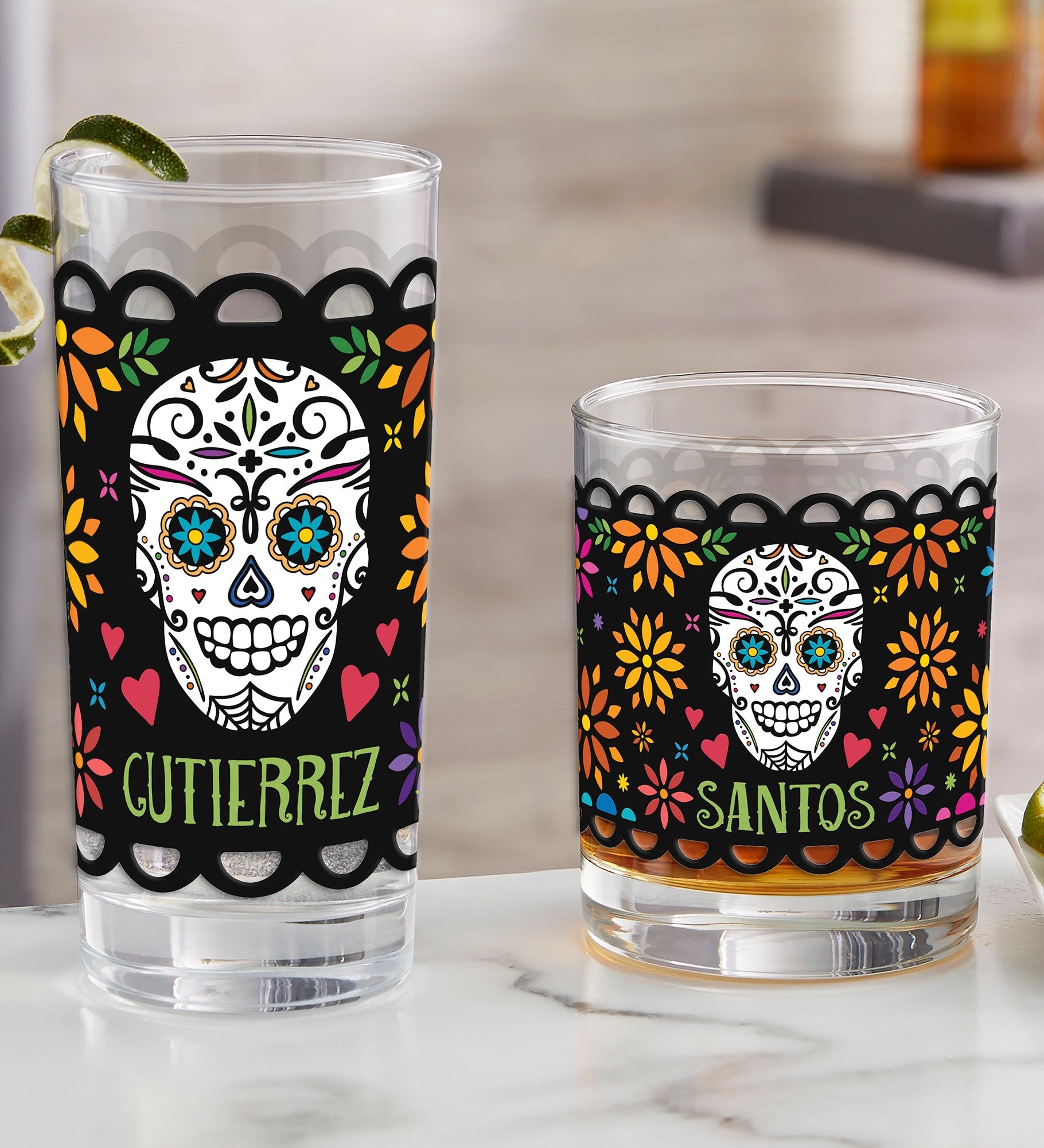 Day of the Dead Personalized Drinking Glasses