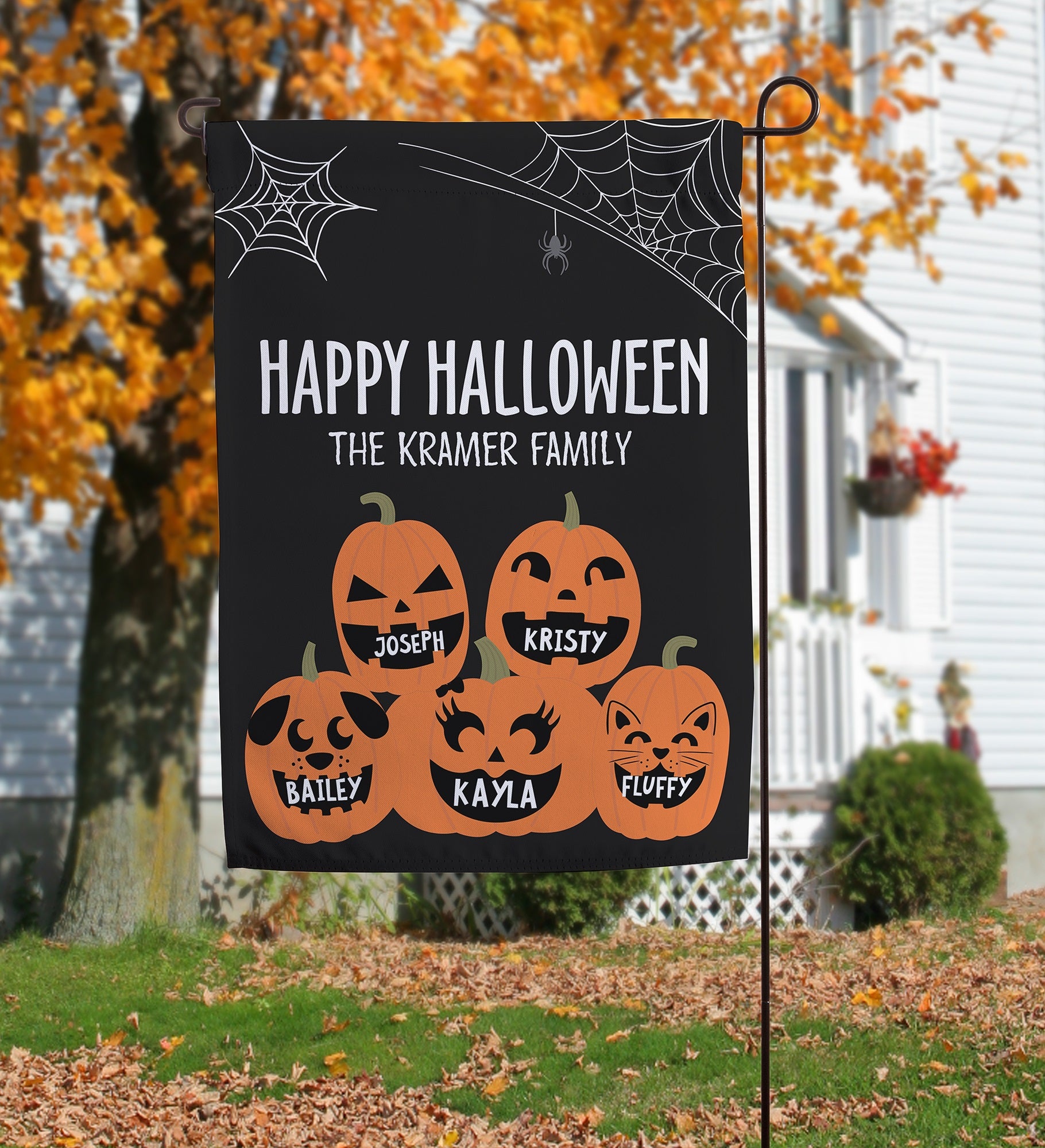 Jack-o-Lantern Family Personalized Halloween Garden Flag