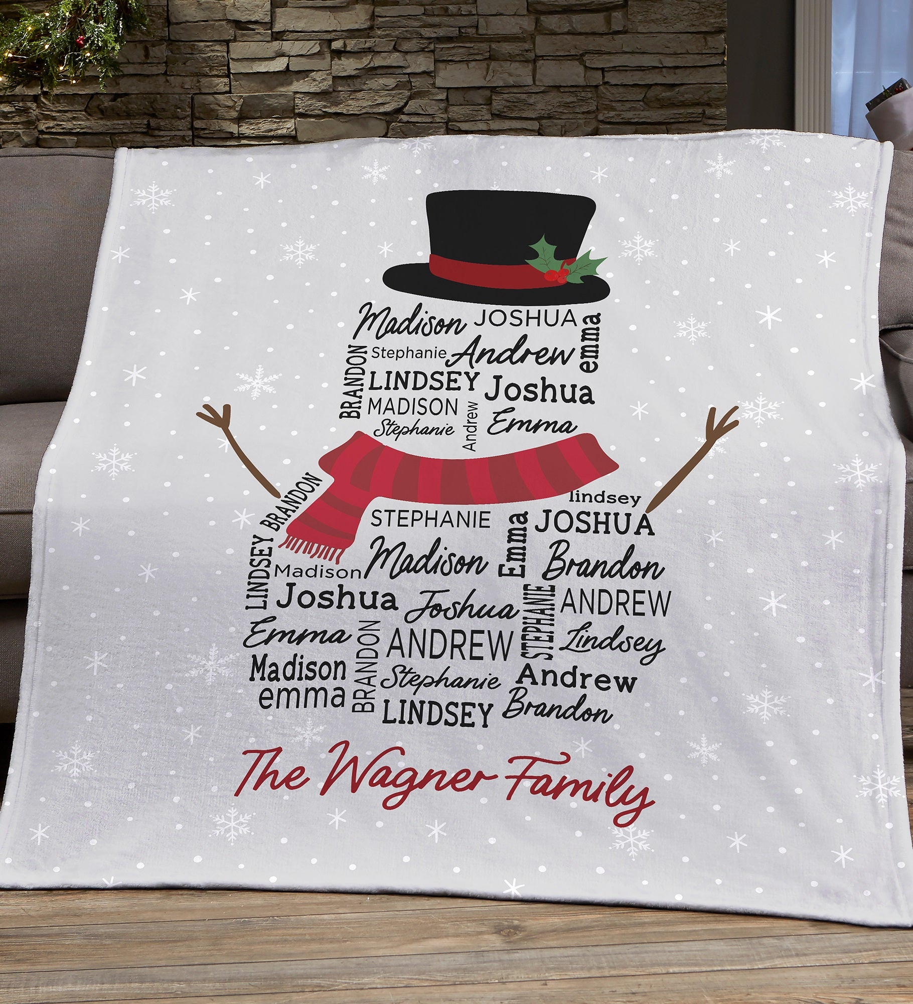 Snowman Repeating Name Personalized Christmas Blanket