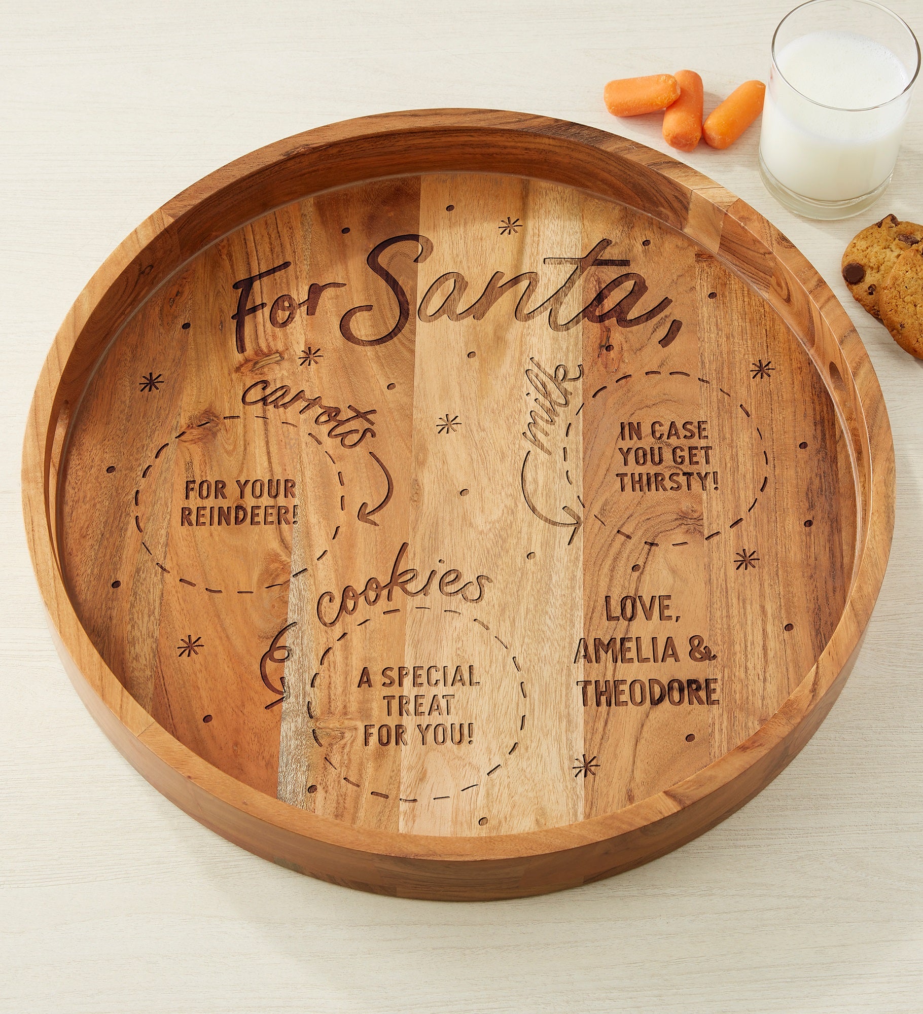 Cookies For Jolly Santa Engraved Acacia Wood Round Serving Tray