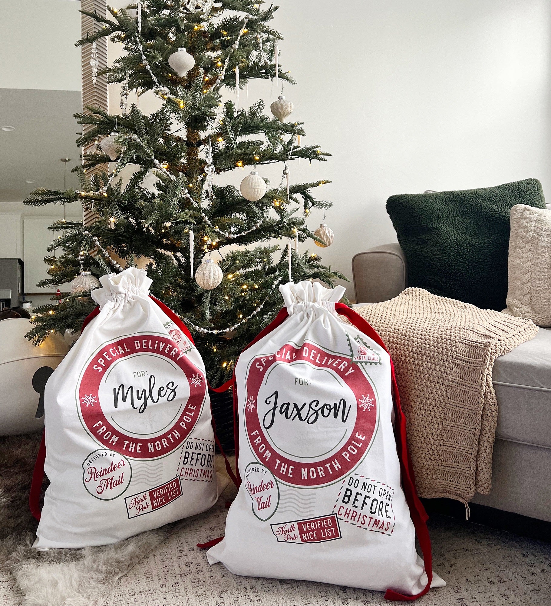North Pole Delivery Personalized Canvas Drawstring Santa Sack