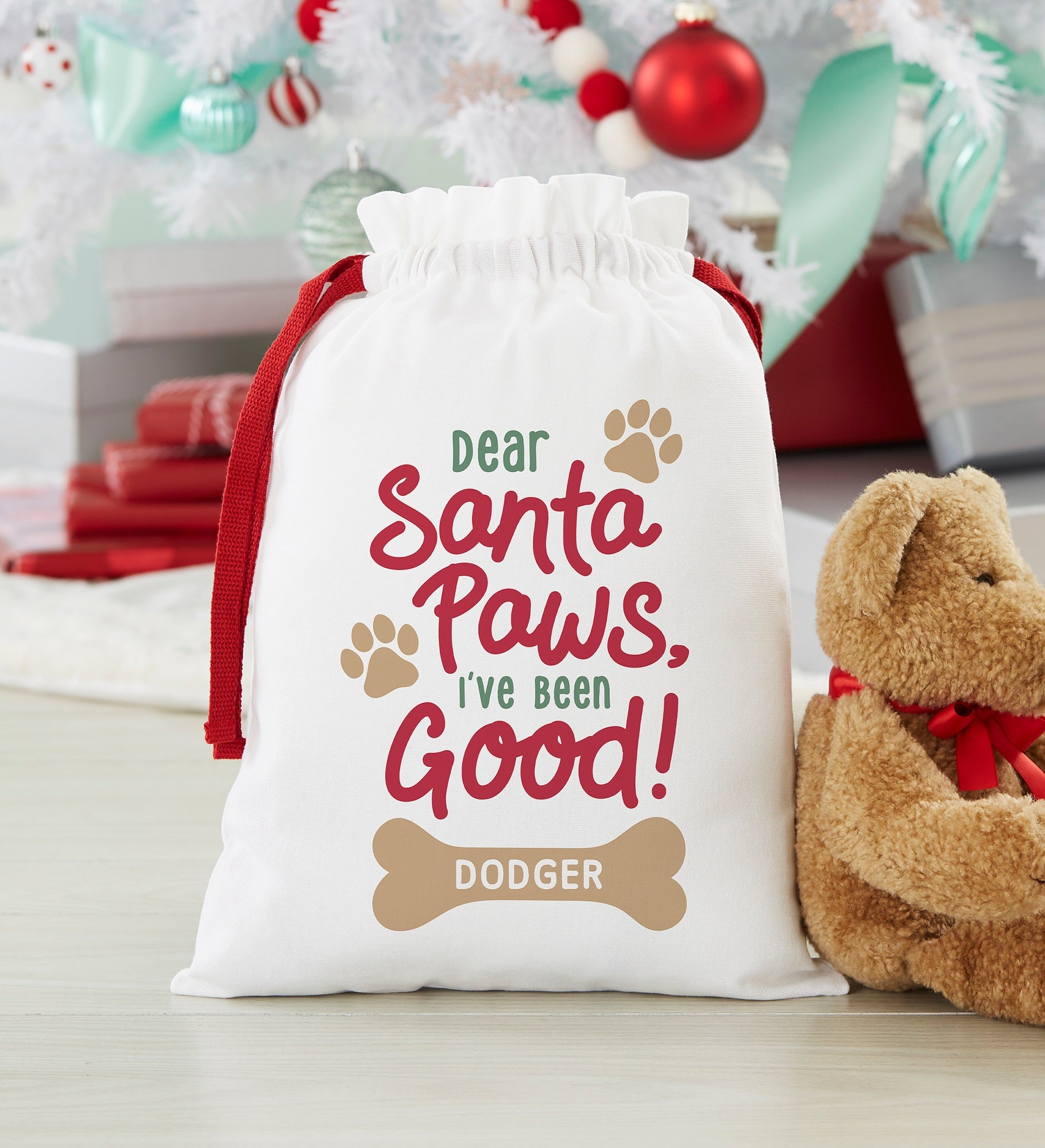 Santa Paws Personalized Canvas Drawstring Santa Sack