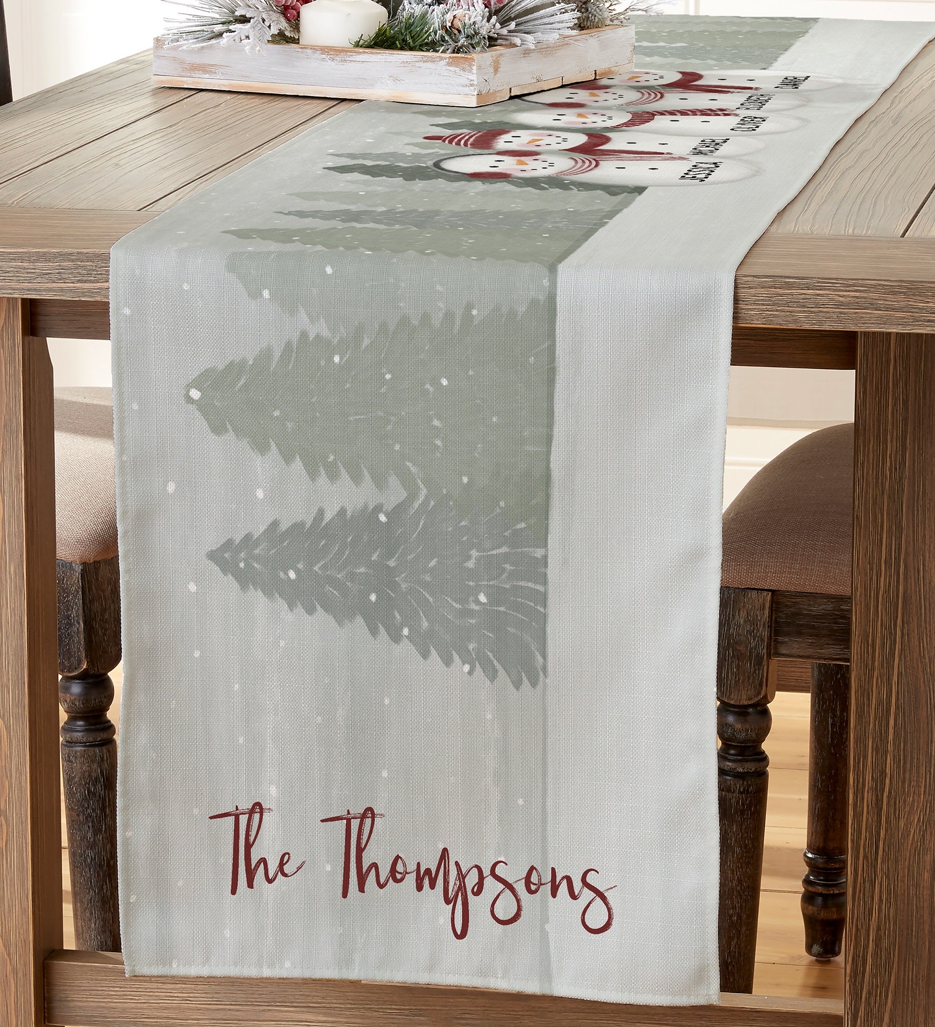 Watercolor Snowman Personalized Table Runner