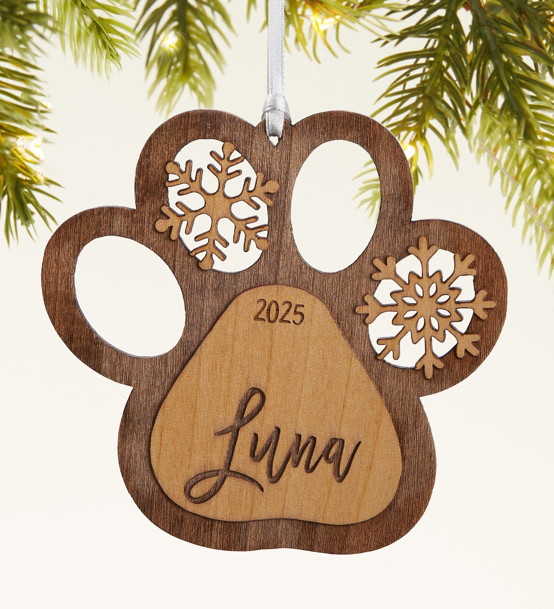 Snowflake Pet Paw Personalized Wood Ornament
