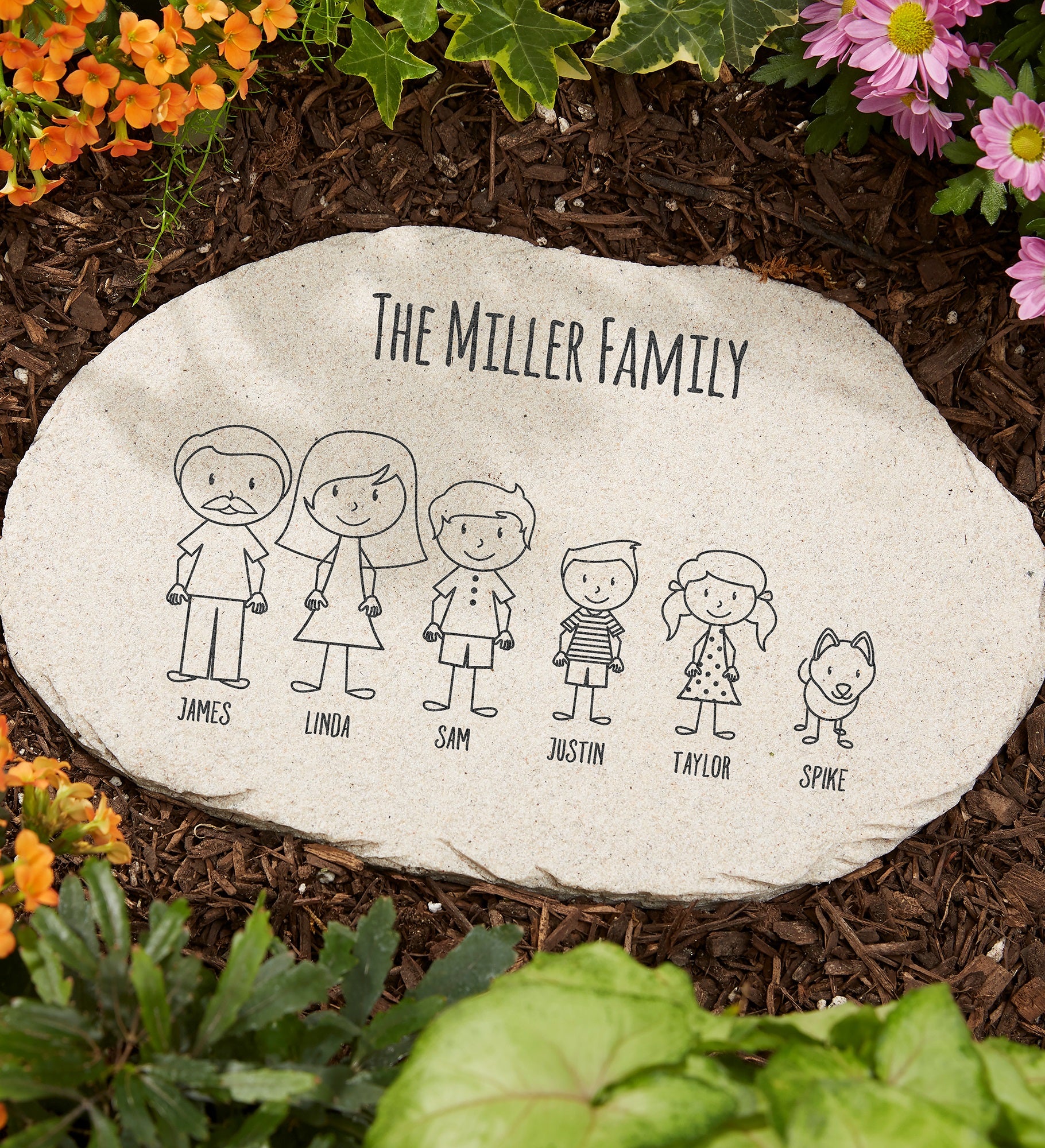 Stick Figure Family Personalized Round Garden Stones