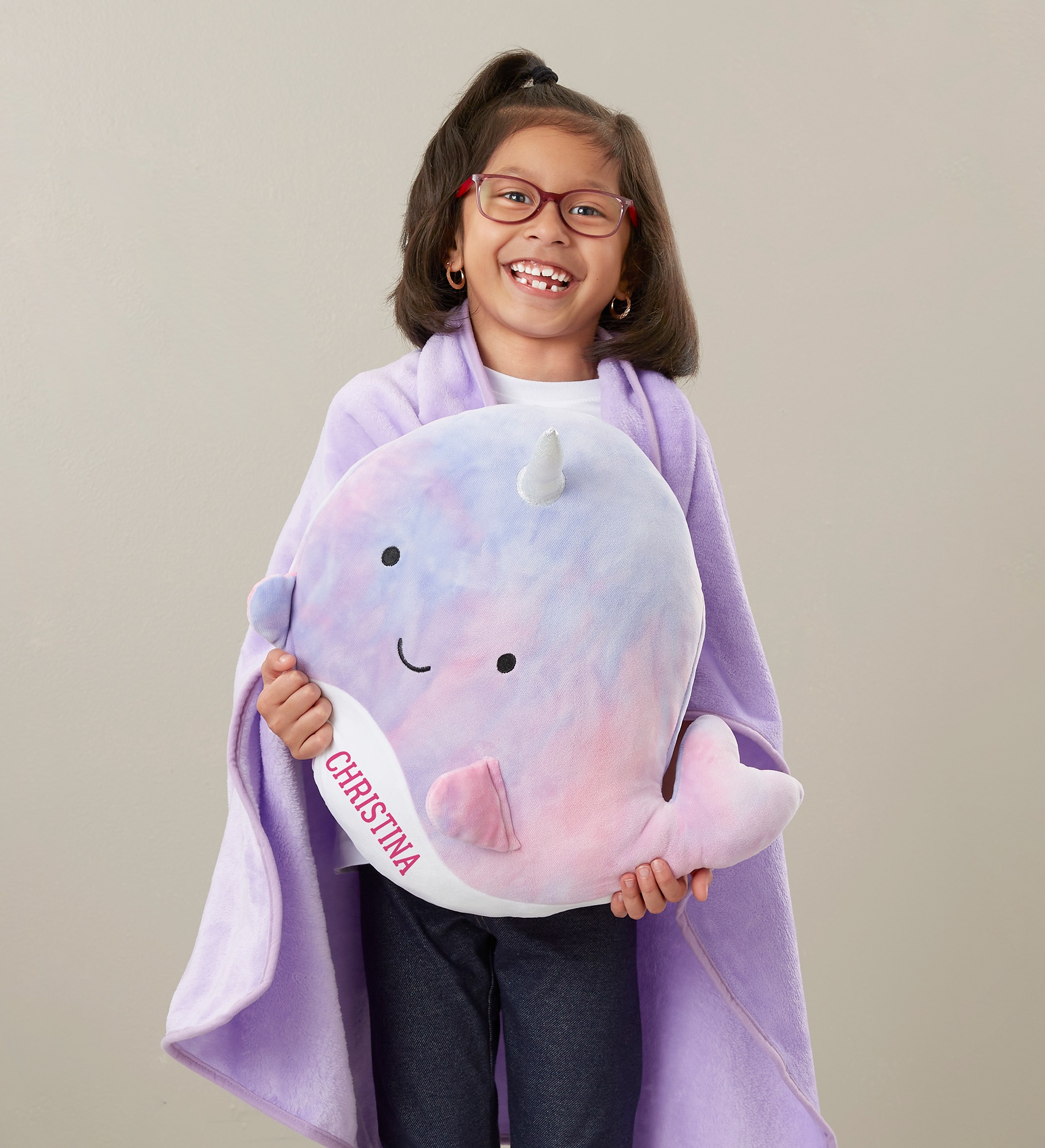 Personalized Plush Narwhal Pillow with Blanket Set
