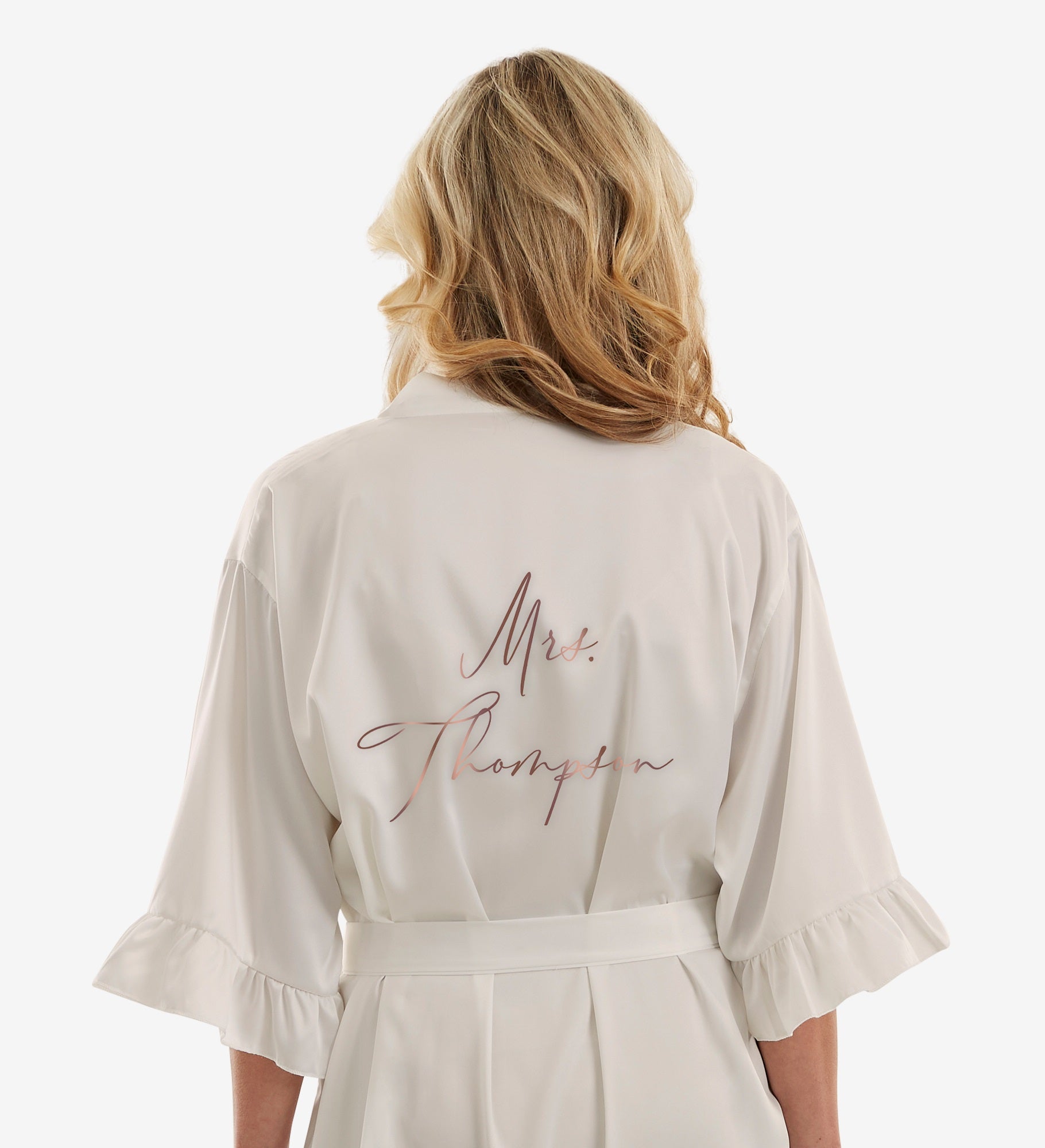Metallic Foil Bride Personalized Ruffle Satin Robe