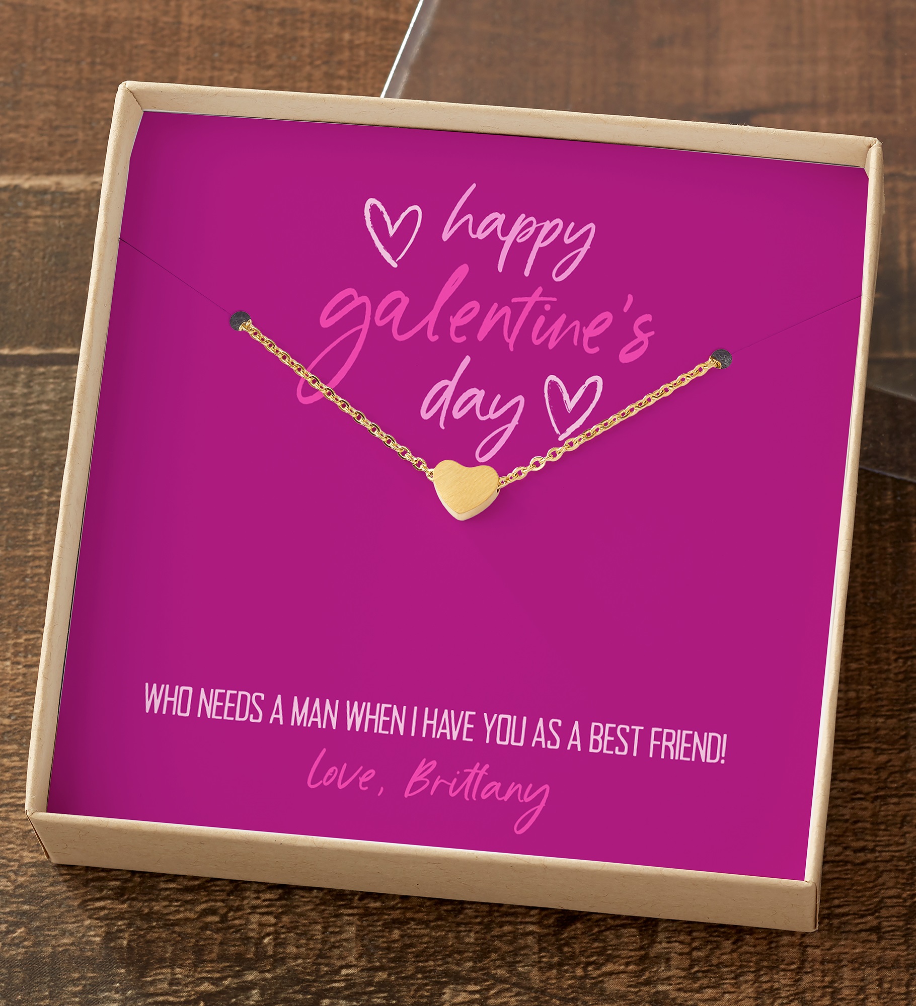 Galentine's Day Necklace Personalized Message Card