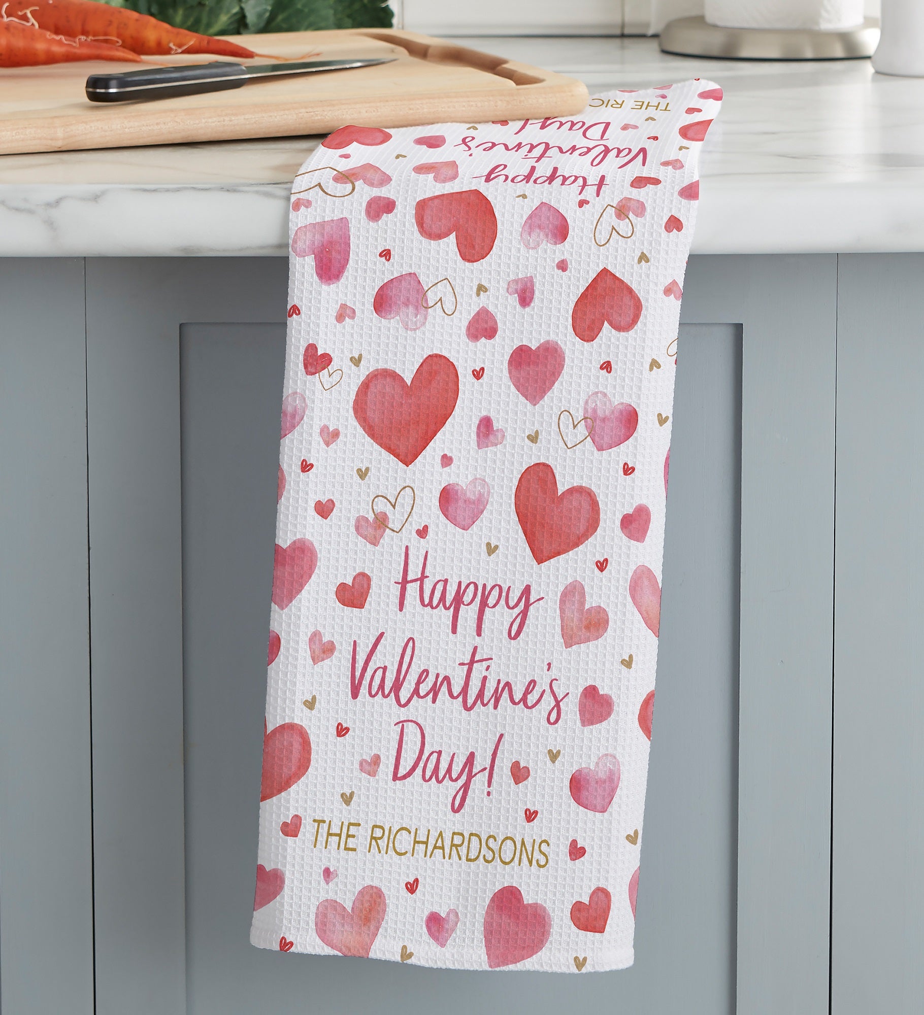 Painted Hearts Personalized Waffle Weave Kitchen Towel