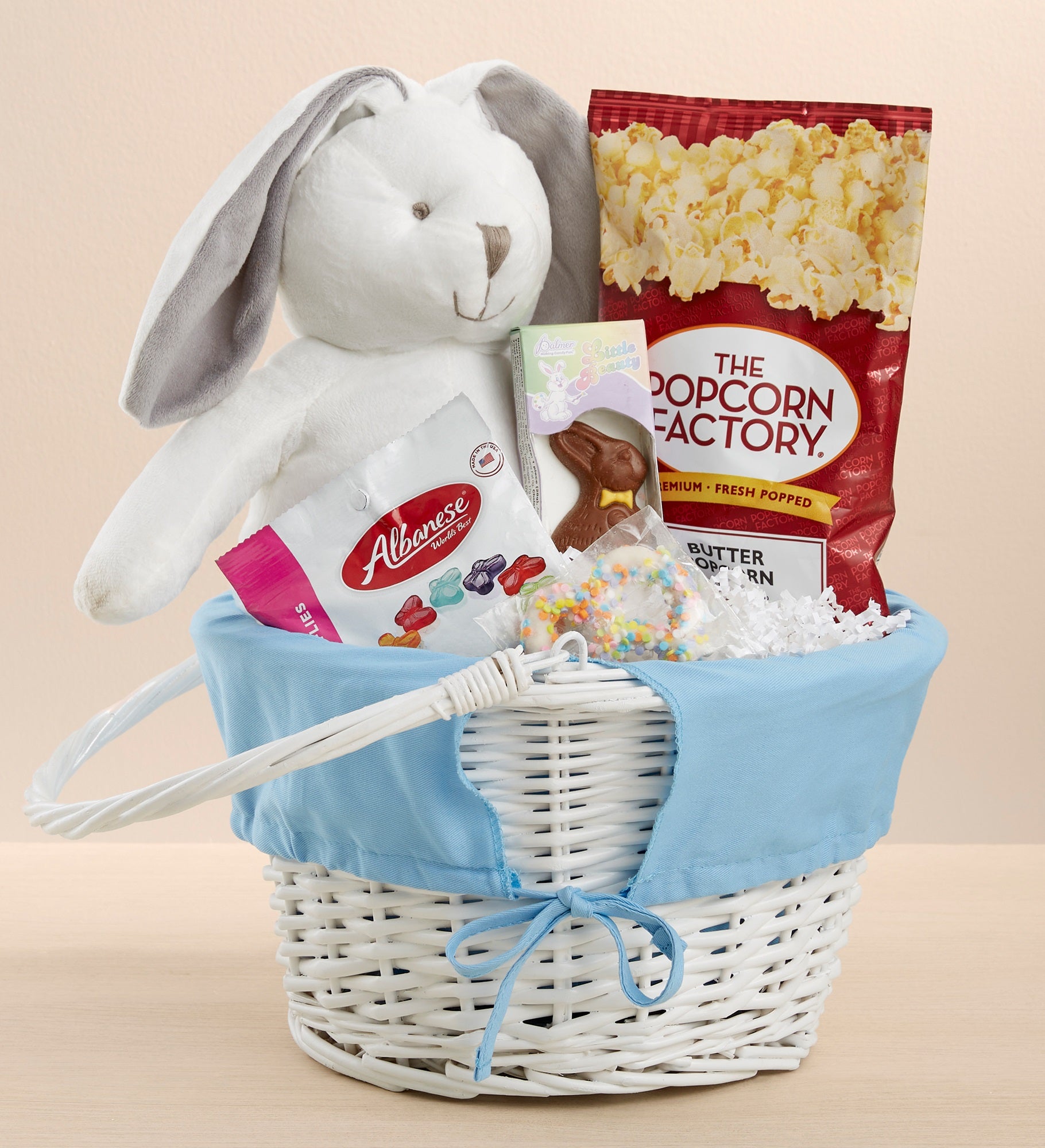 Bunny Name Embroidered White Easter Basket with Bunny & Treat Gift Set