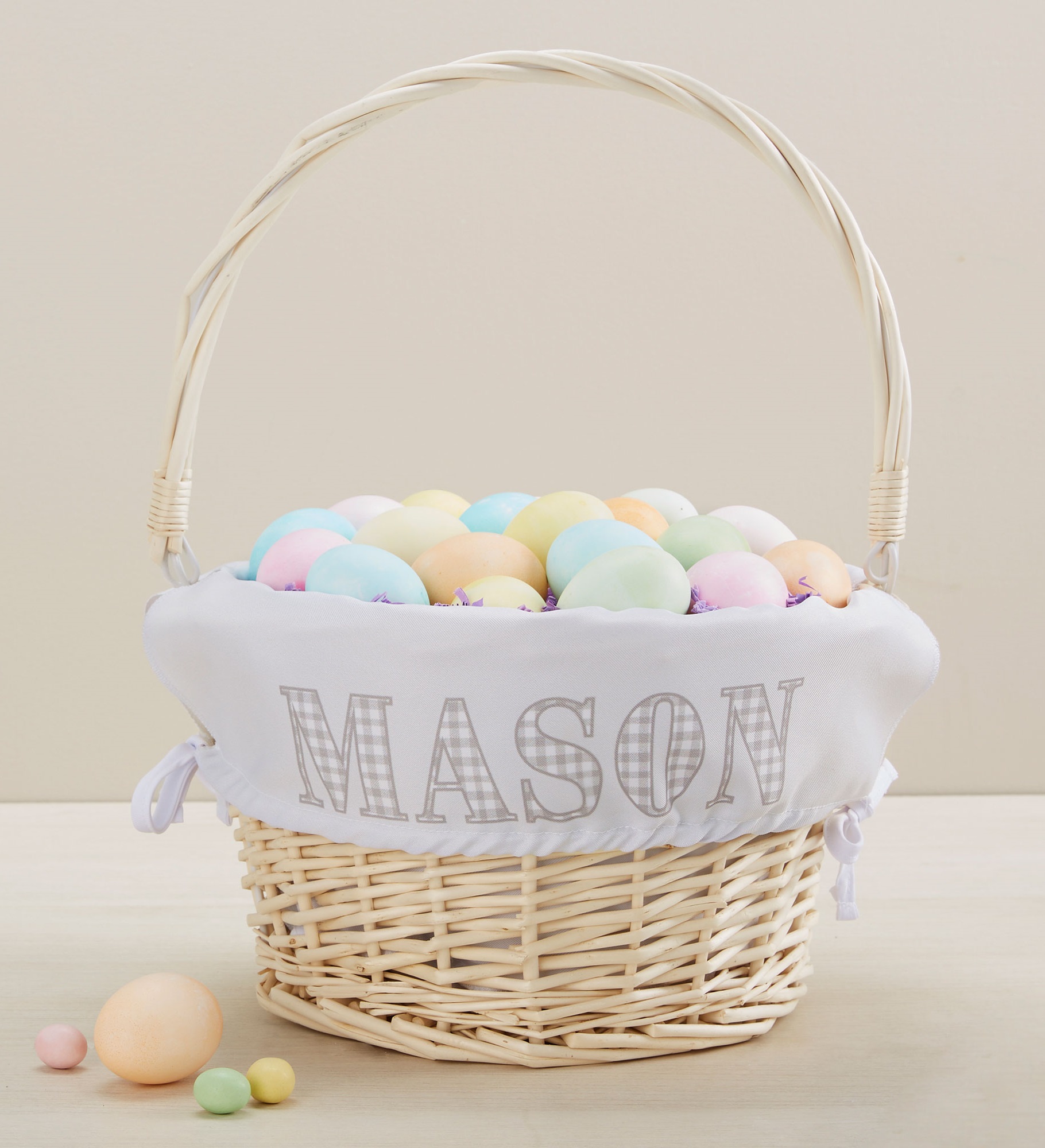 Easter Gingham Name Personalized Easter Basket with Folding Handle