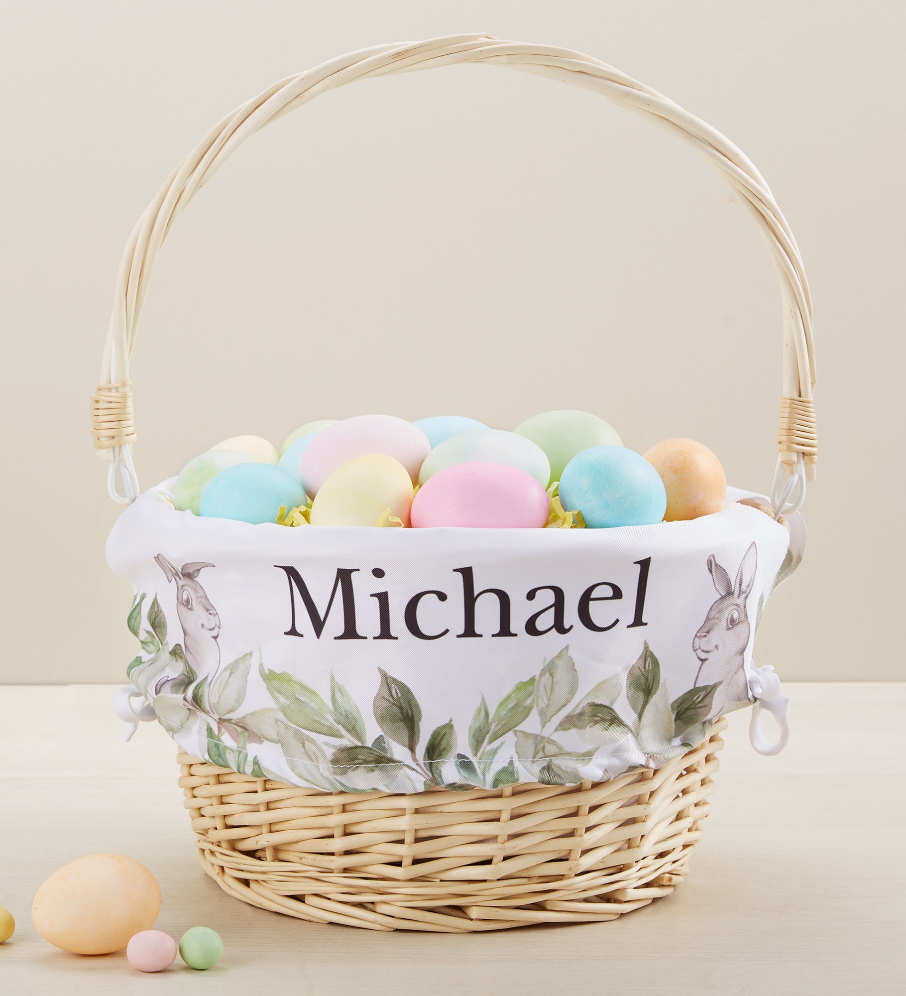 Floral Bunny Personalized Easter Basket with Folding Handle