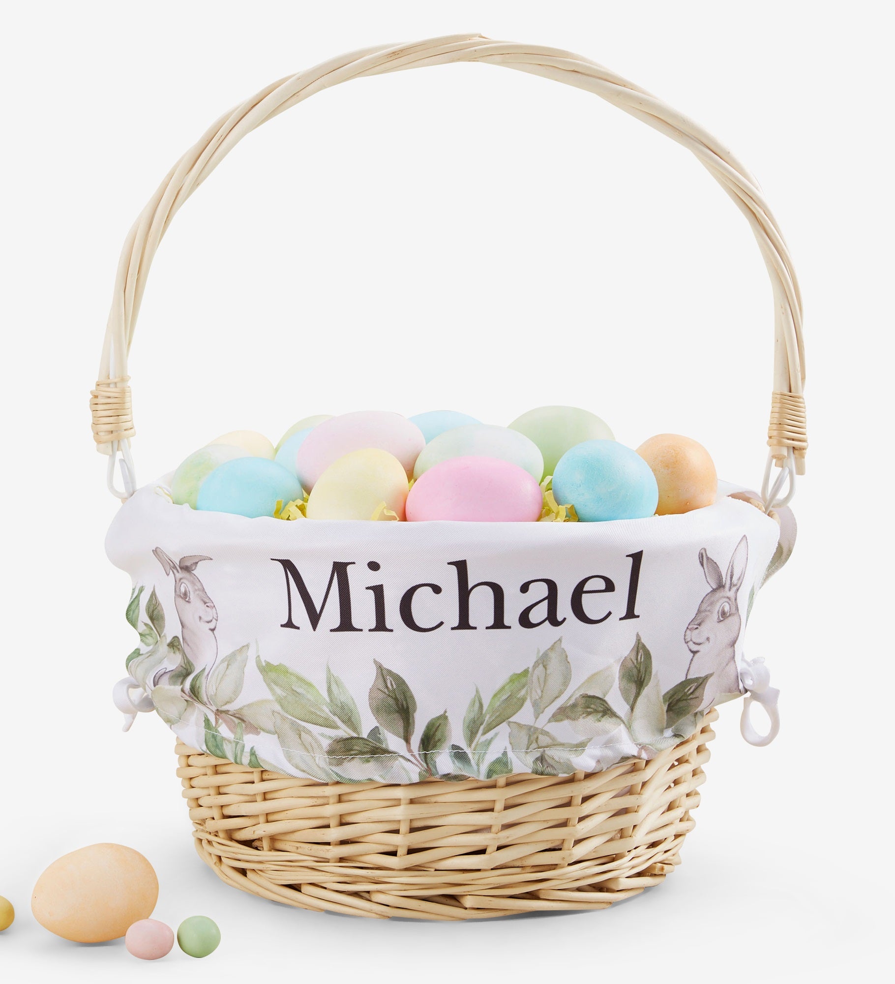 Floral Bunny Personalized Easter Basket with Folding Handle