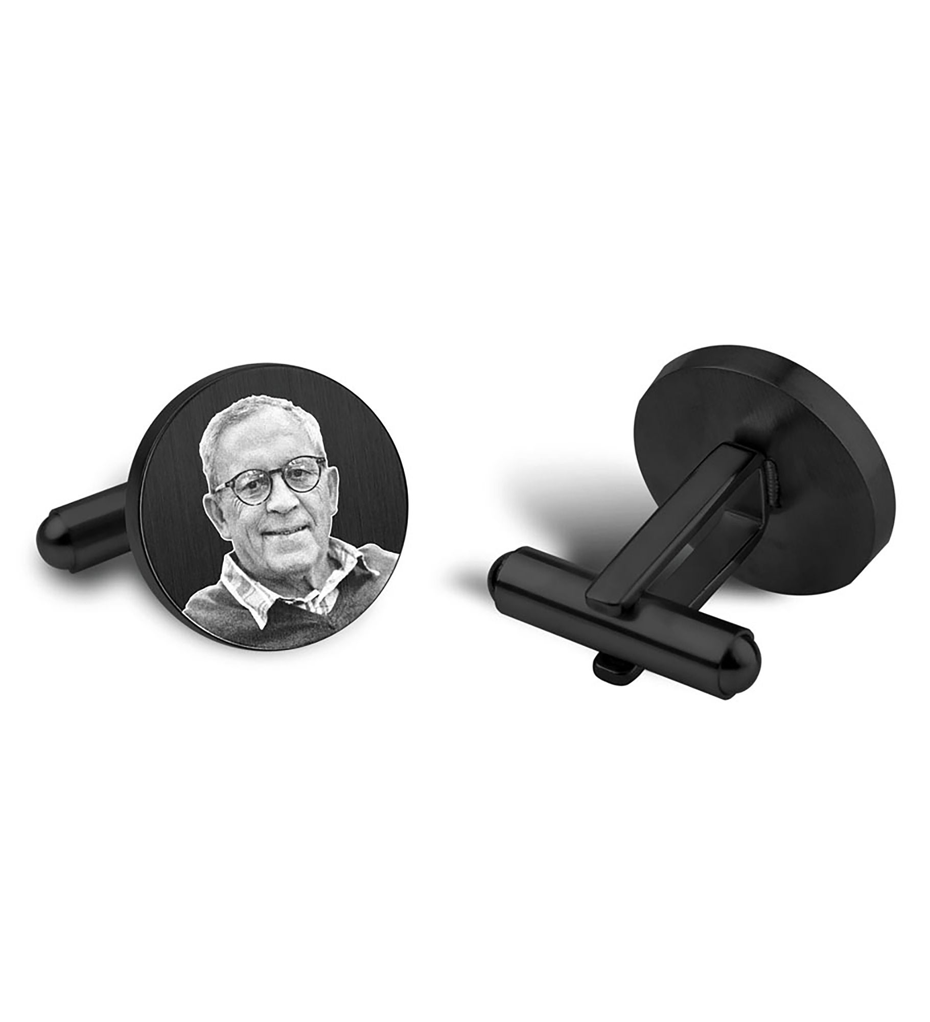 Personalized Round Photo Black Tone Cufflinks