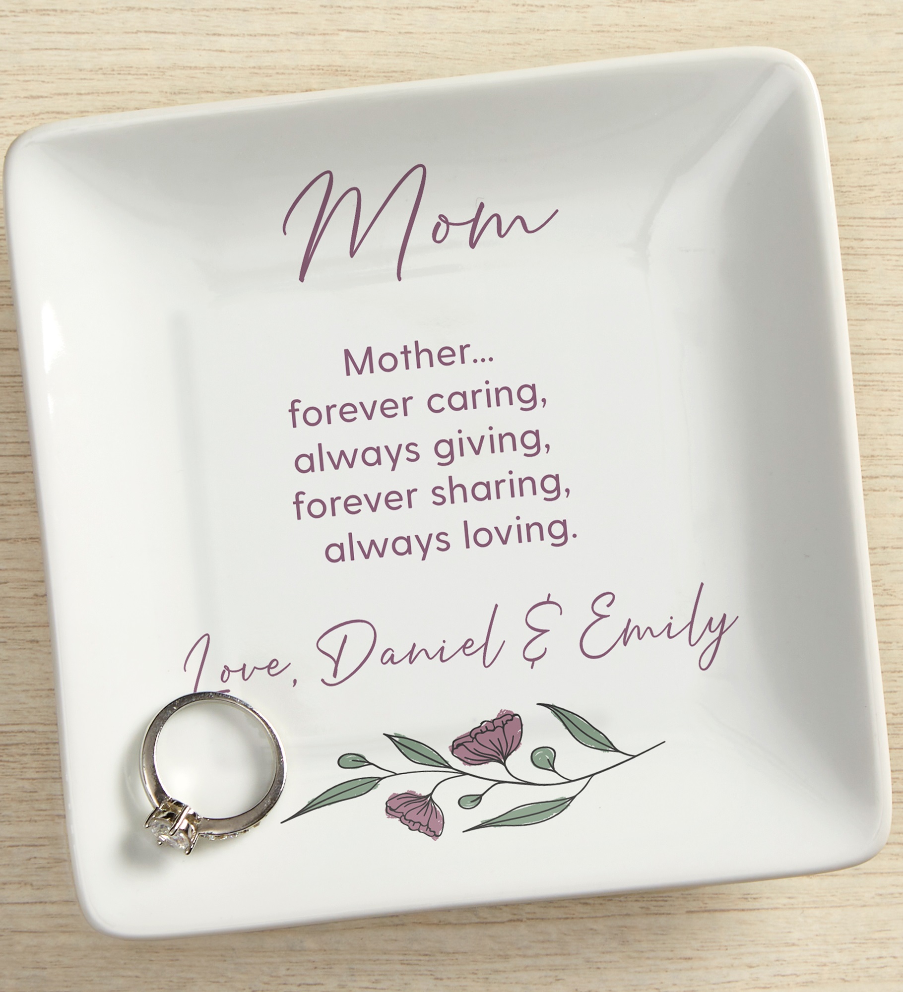Floral Message for Mom Personalized Ring Dish