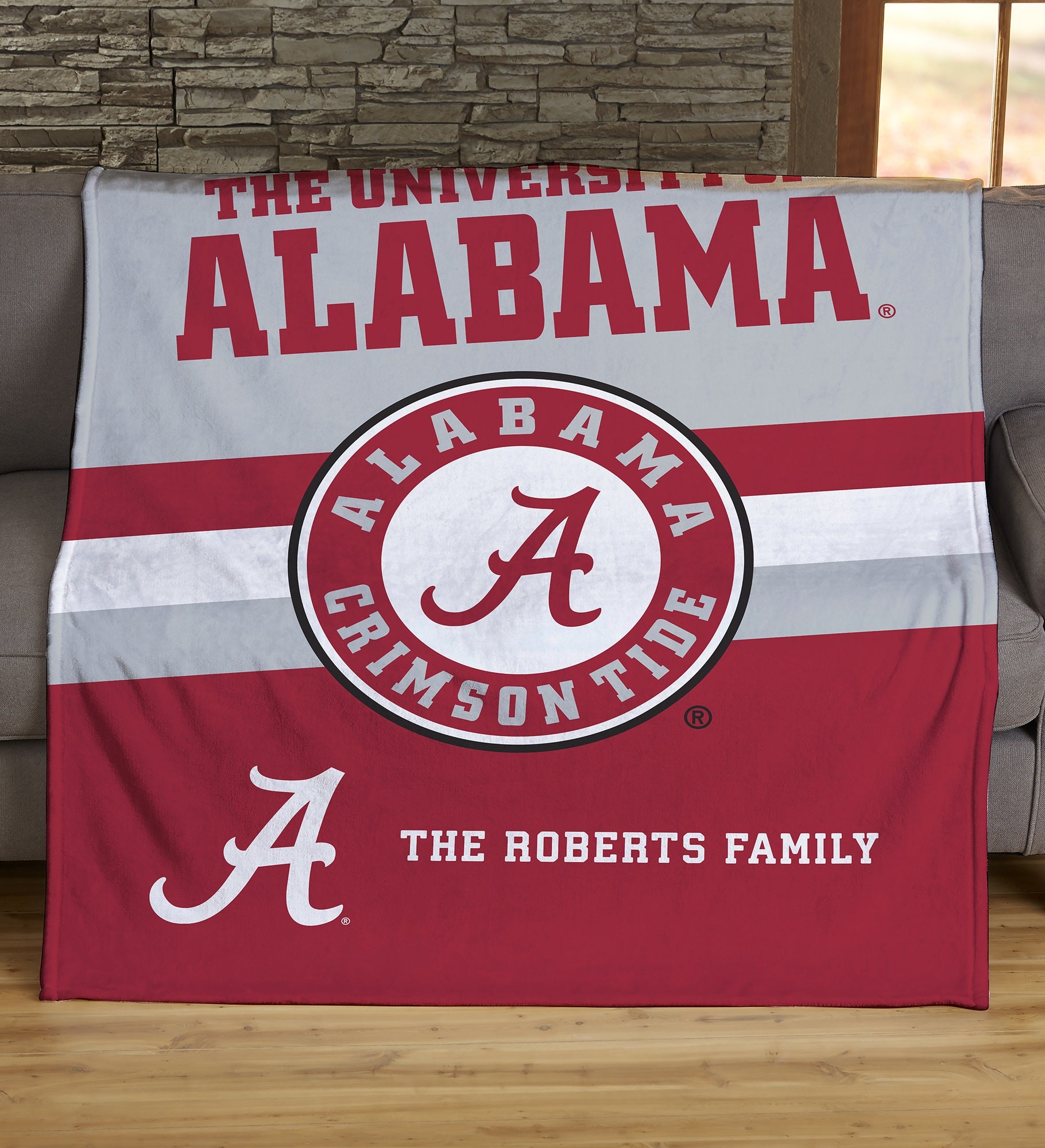 NCAA Stripe Alabama Crimson Tide Personalized Blankets