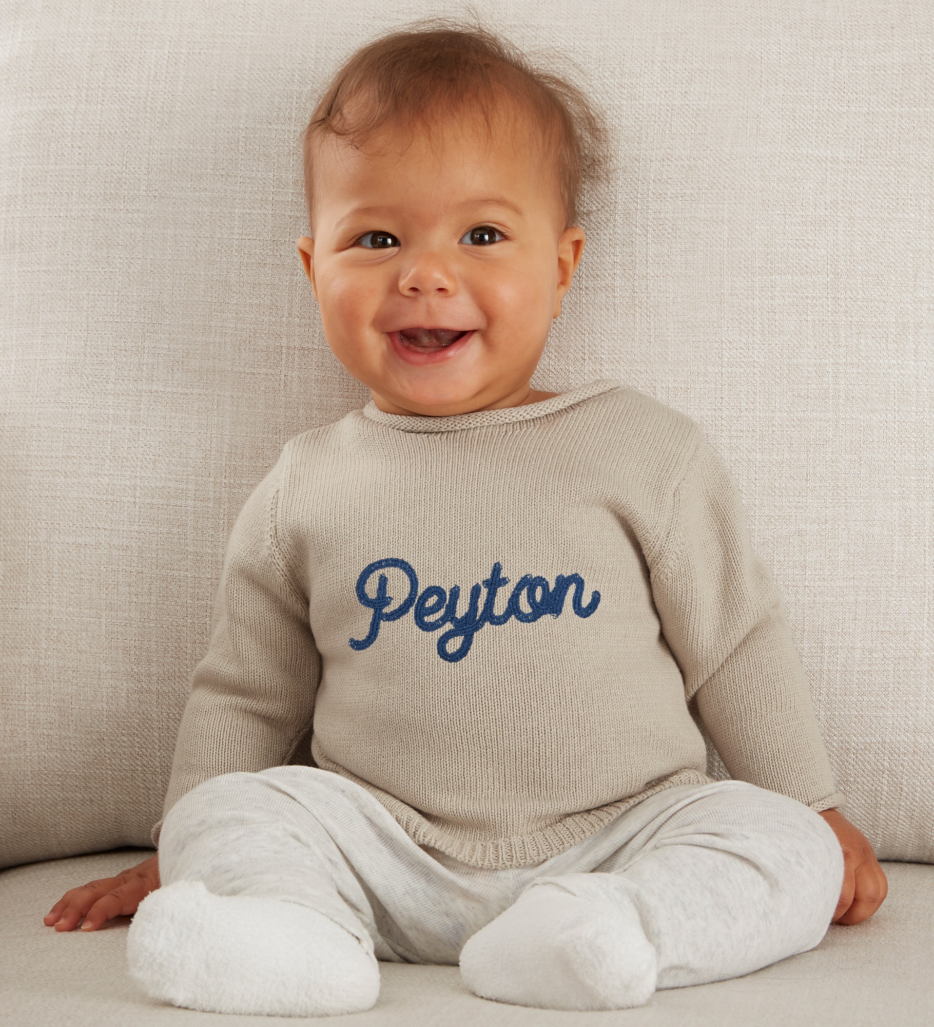 Modern Name Embroidered Baby Sweater