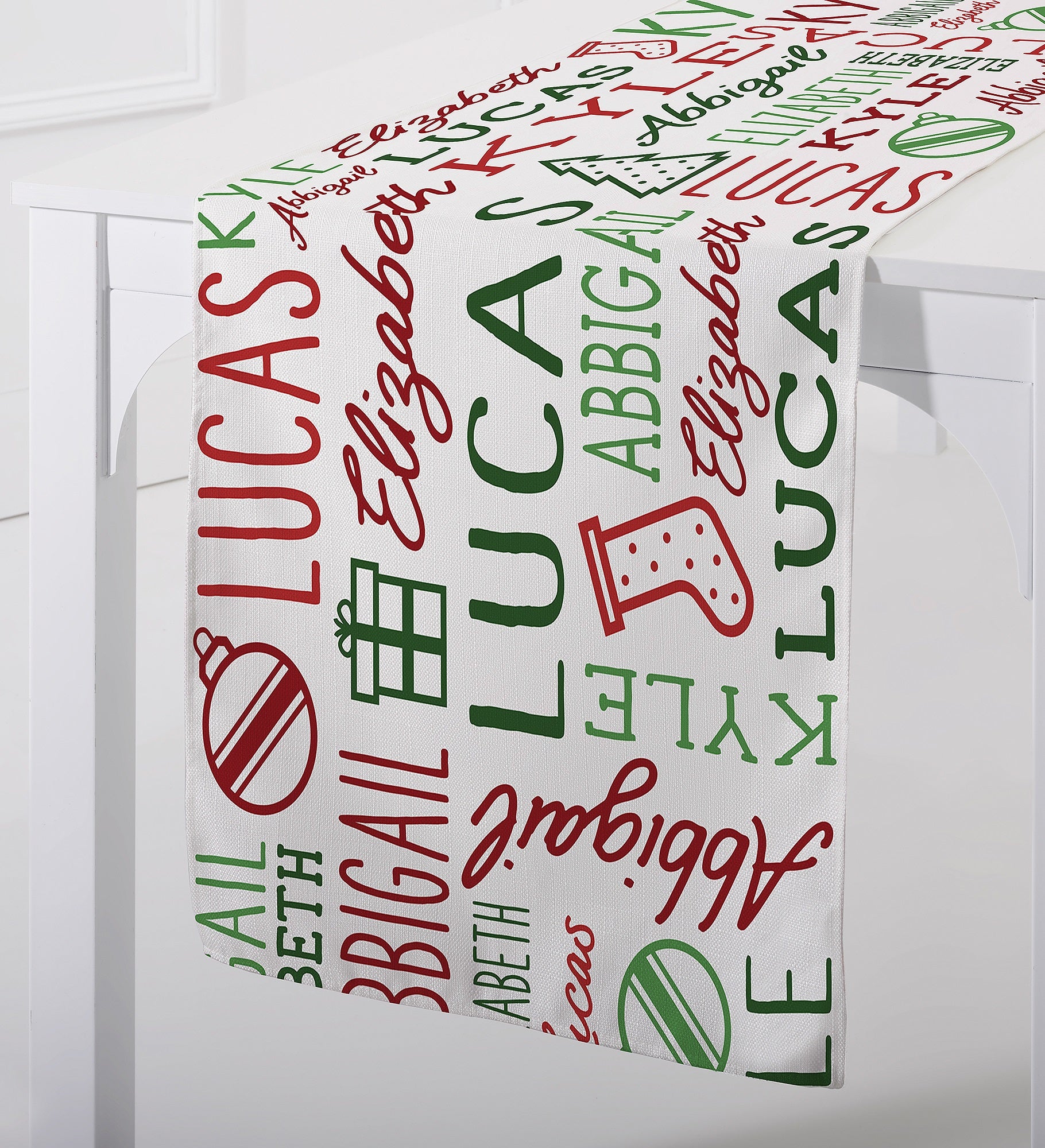 Holiday Repeating Name Personalized Christmas Table Runner