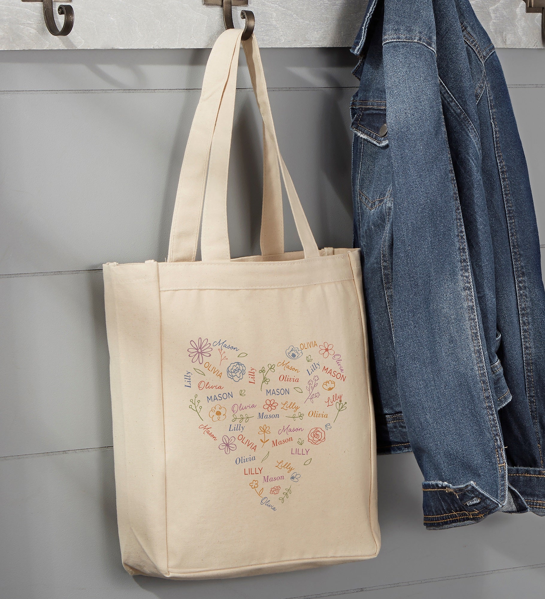 Blooming Heart Personalized Canvas Tote Bags
