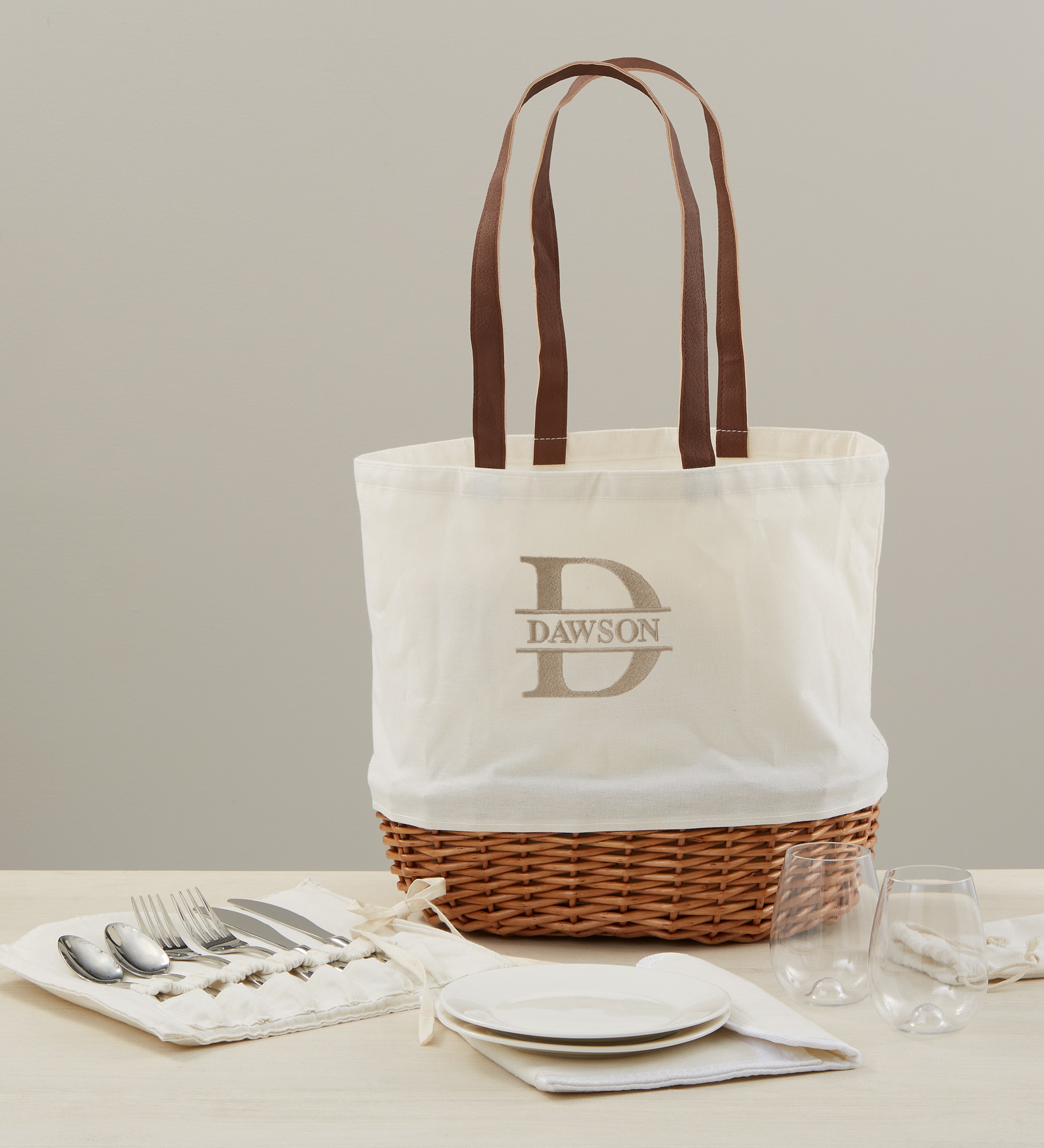 Lavish Last Name Embroidered Picnic Basket For Two