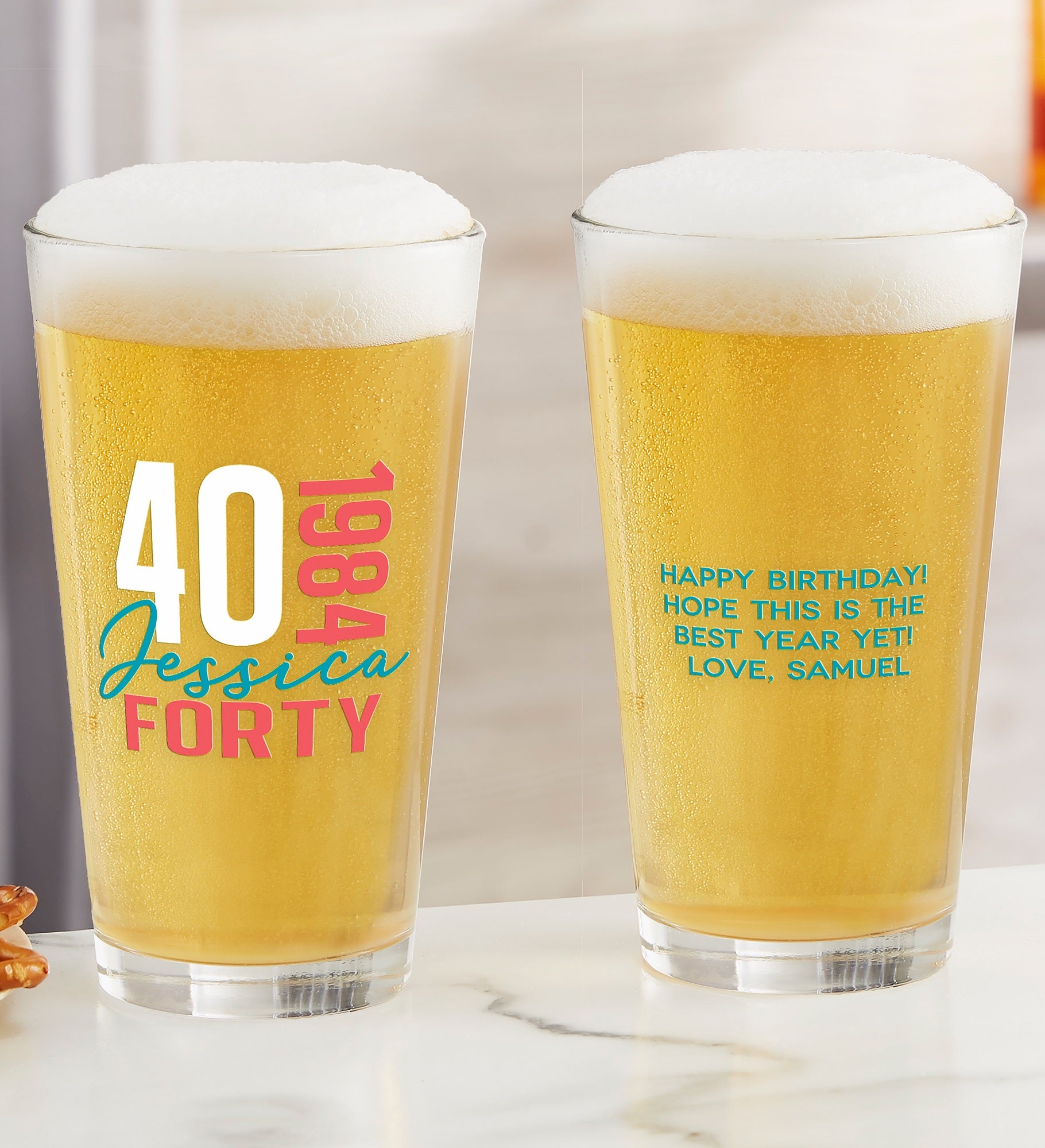 Timeless Birthday Personalized Beer Glasses