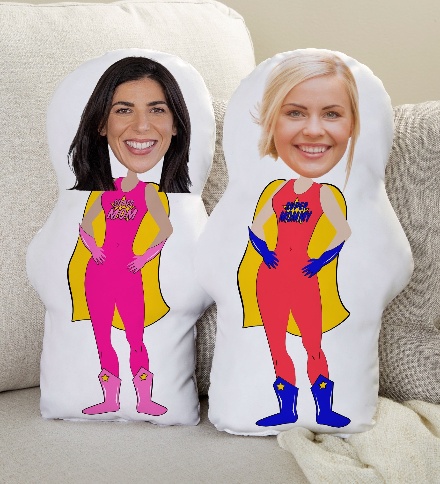 Super Mom Personalized Photo Character Throw Pillow