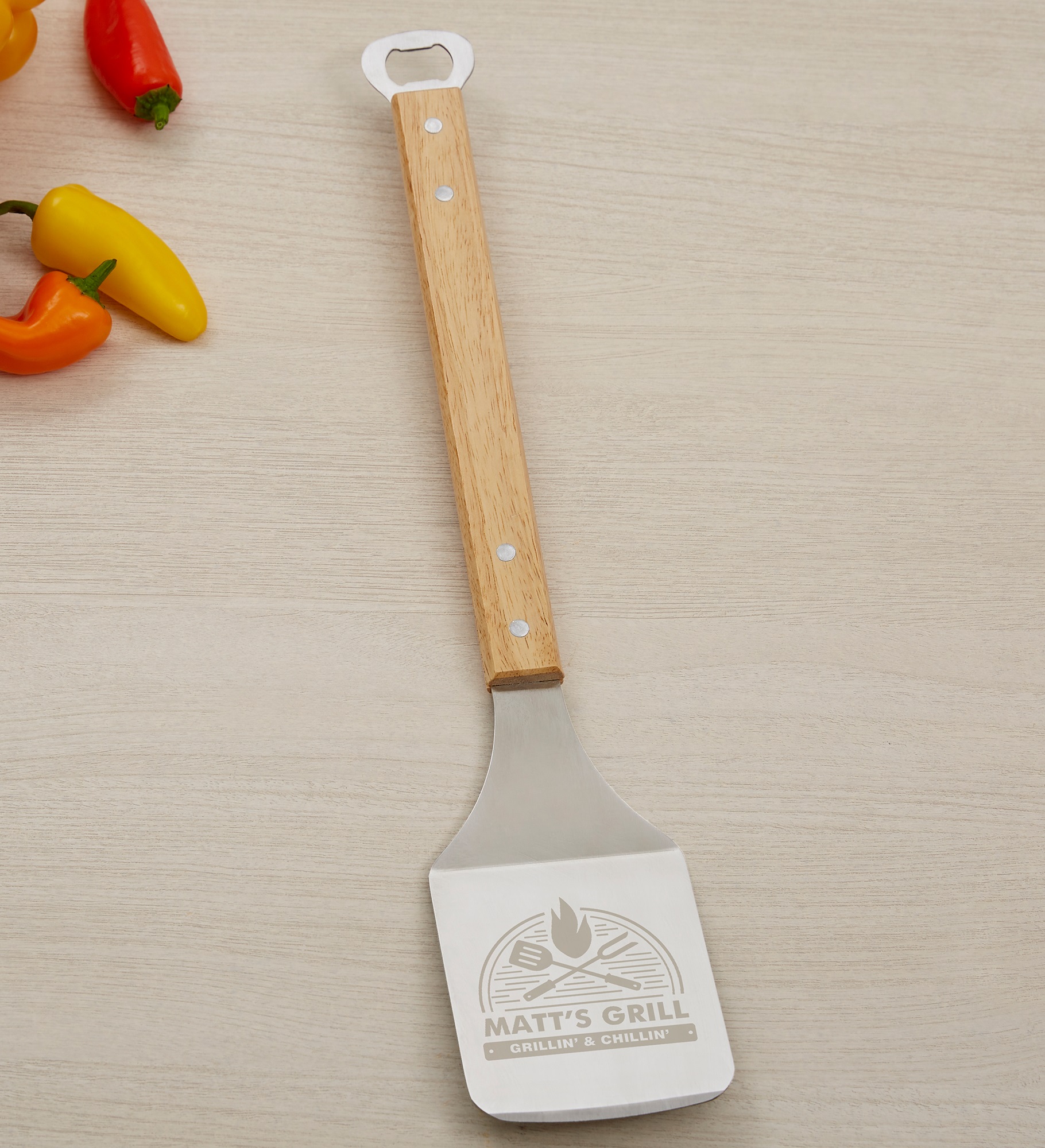 The Grill Personalized Stainless Steel Bottle Opener Spatula