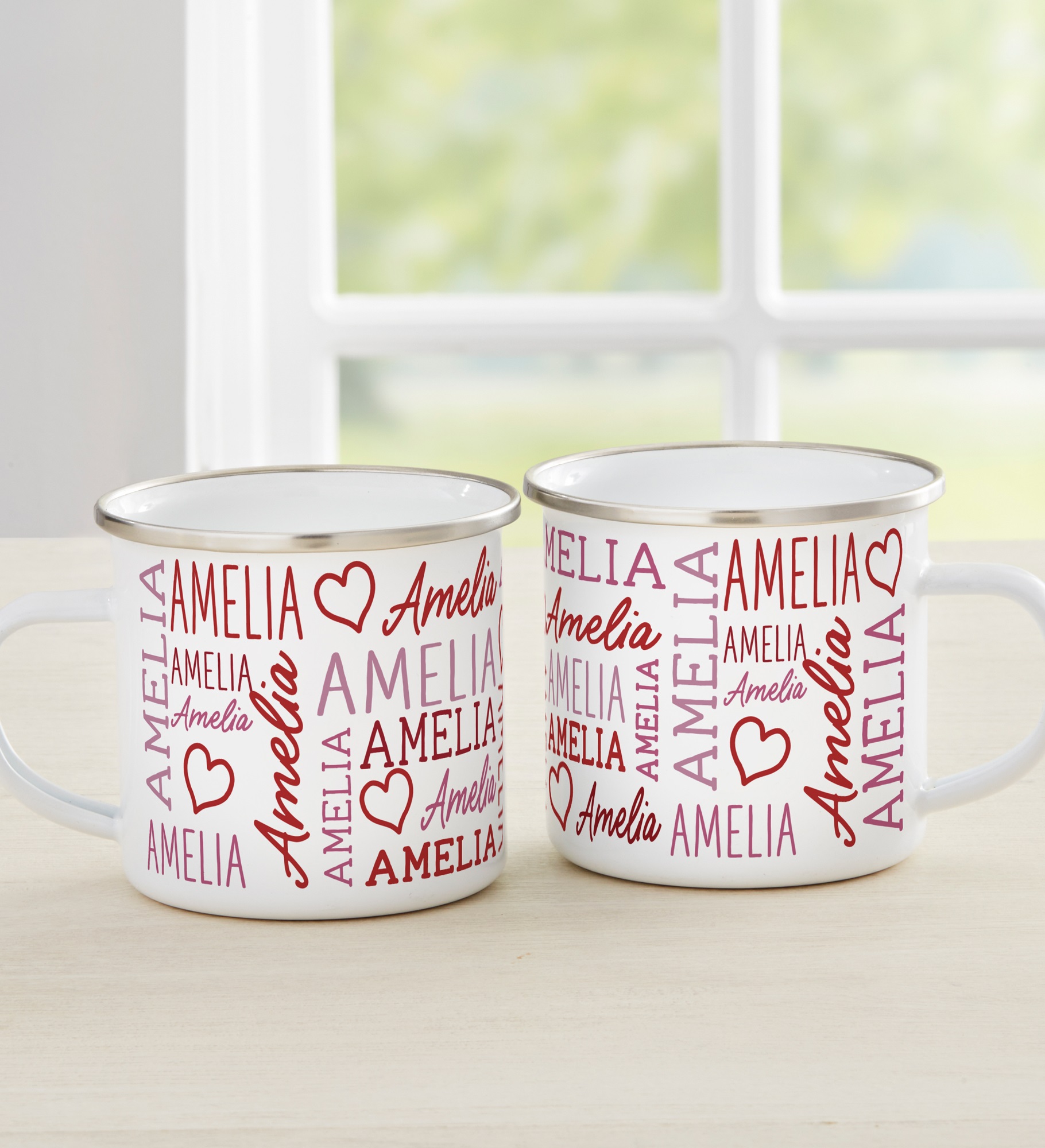 Repeating Name Heart Personalized Enamel Mug