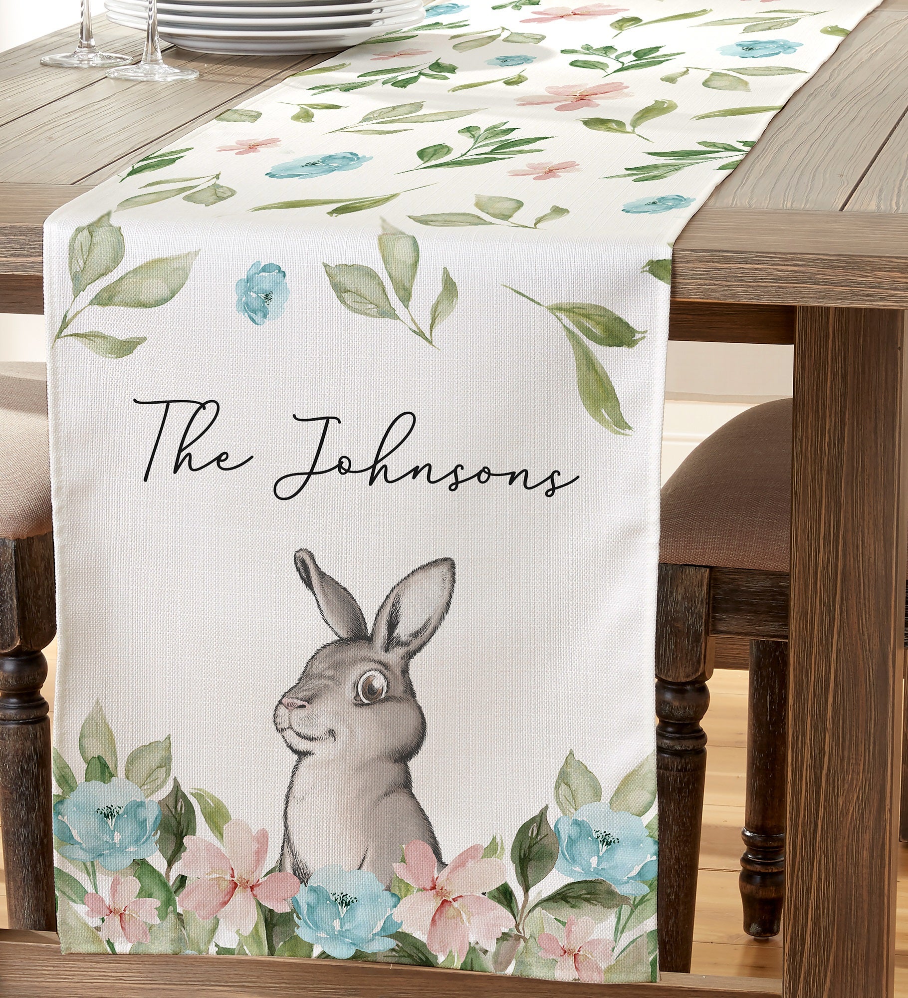 Floral Bunny Personalized Table Runner