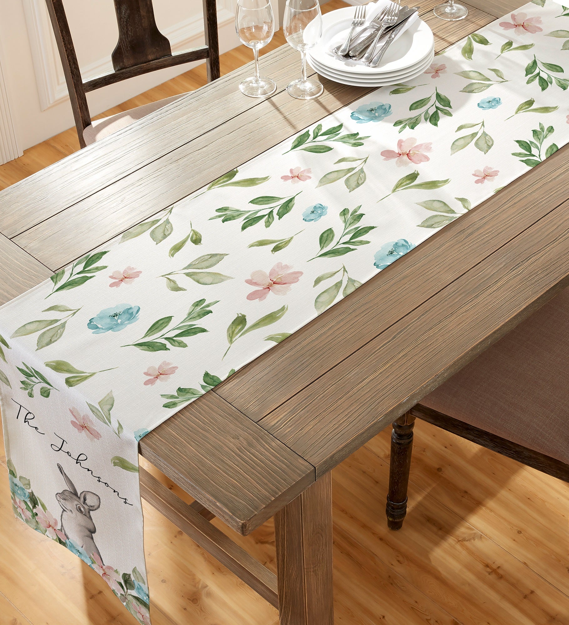 Floral Bunny Personalized Table Runner