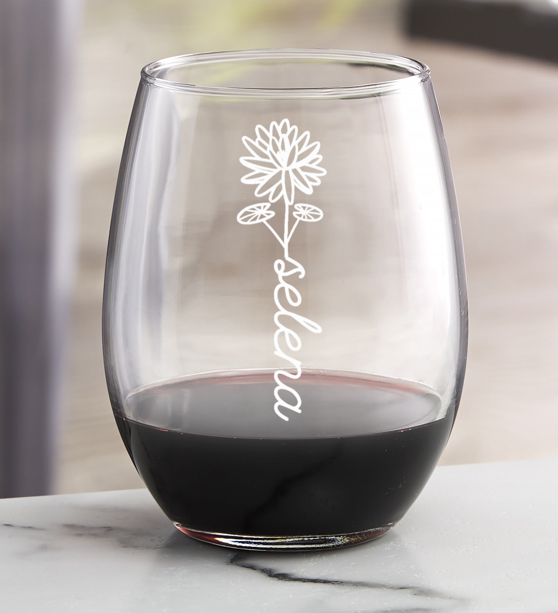 Birth Flower Name Engraved Wine Glass Collection