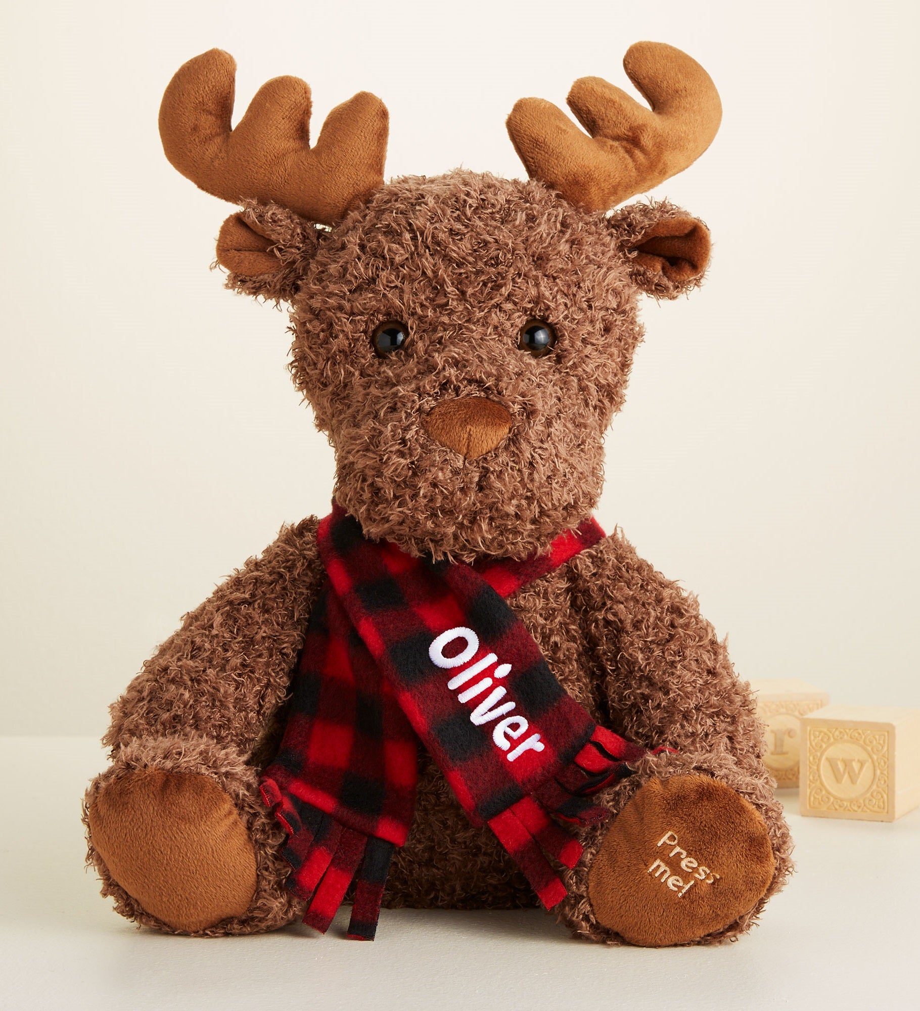 Buffalo Check Personalized Christmas Moose with Music and Movement