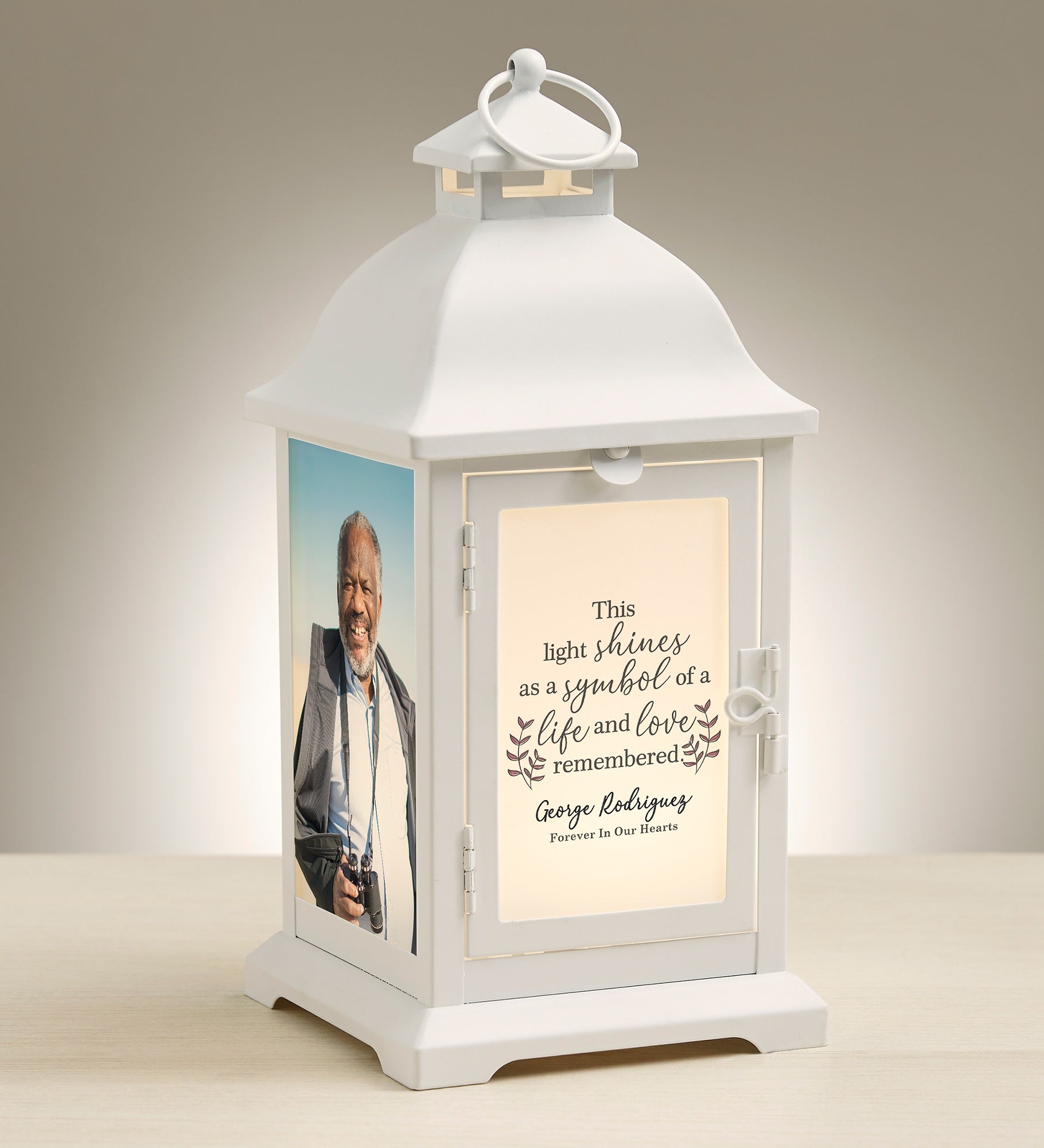 Life and Love Remembered Personalized White Metal LED Lantern
